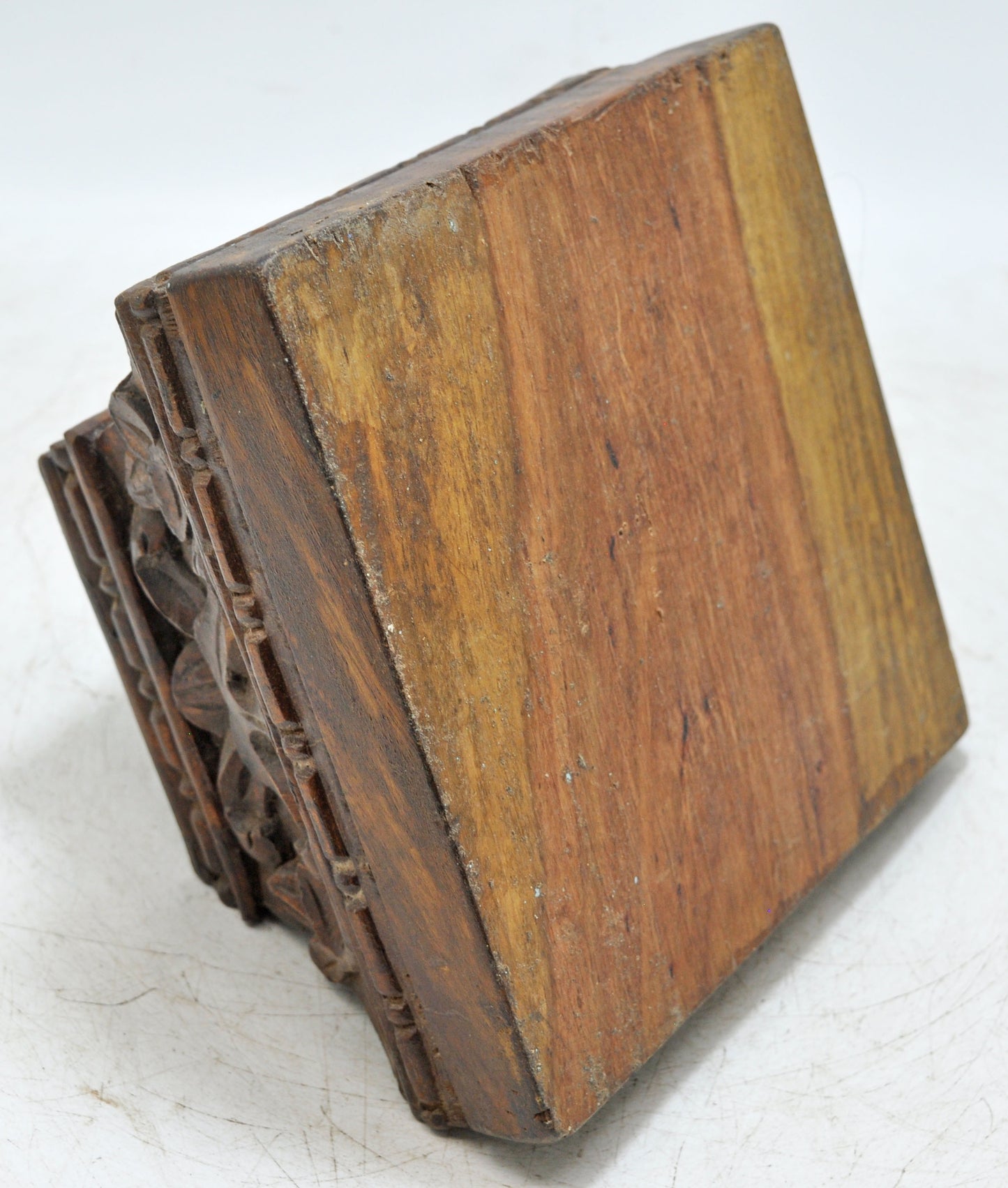 Antique Wooden Square Pedestal Stand Original Old Fine Hand Carved
