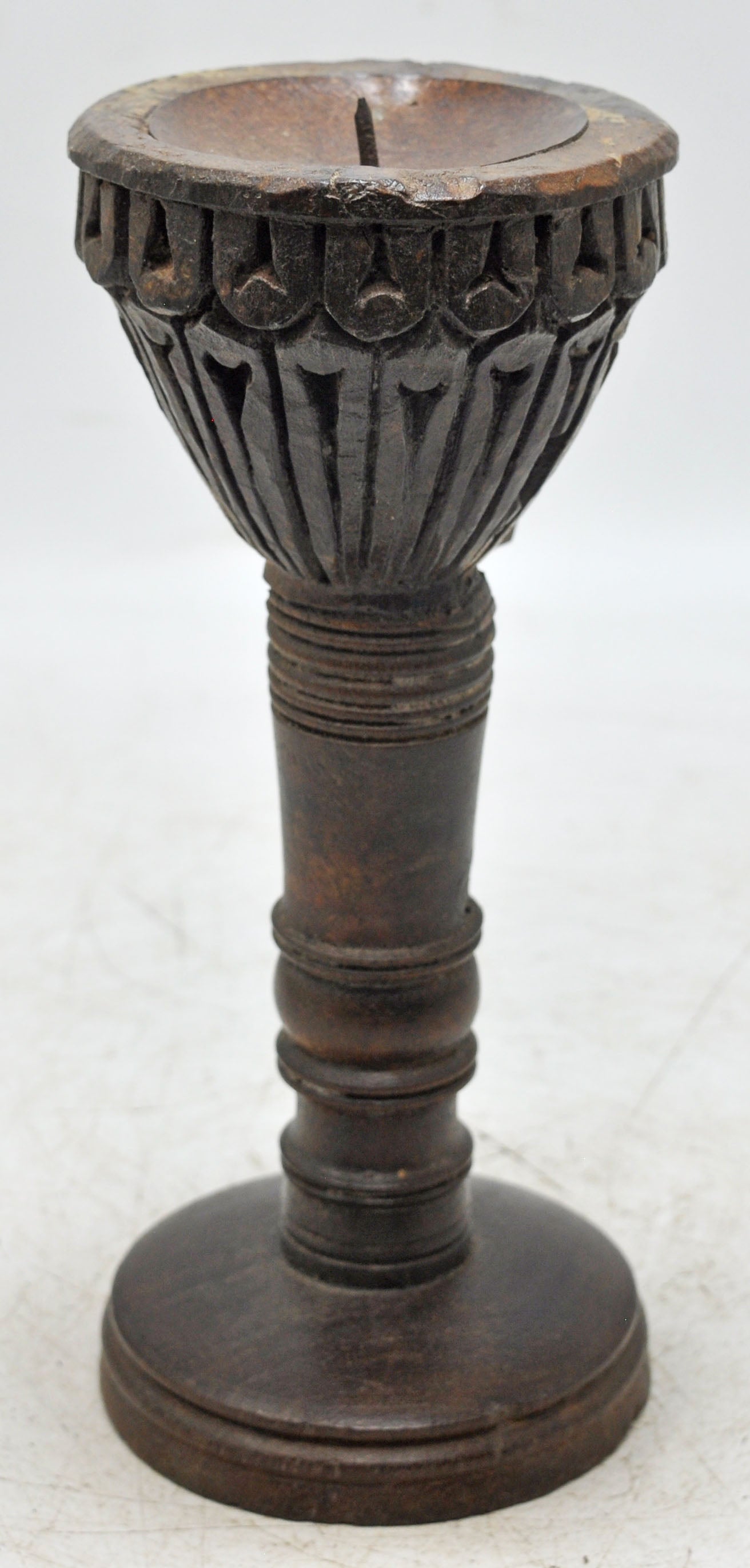 Antique Wooden Candle Holder Stand Original Old Hand Carved