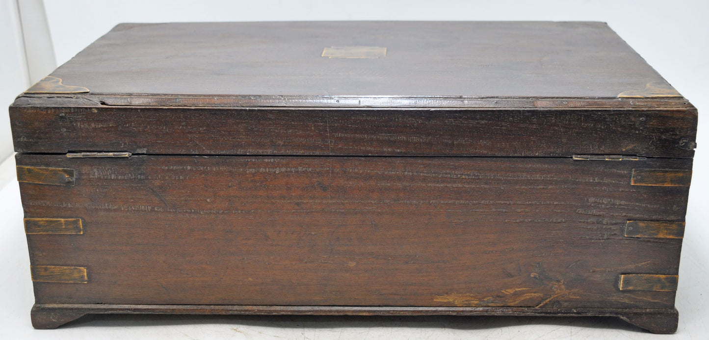 Antique Wooden Merchants Cash Chest Box Original Old Fine Hand Crafted Brass Fitted