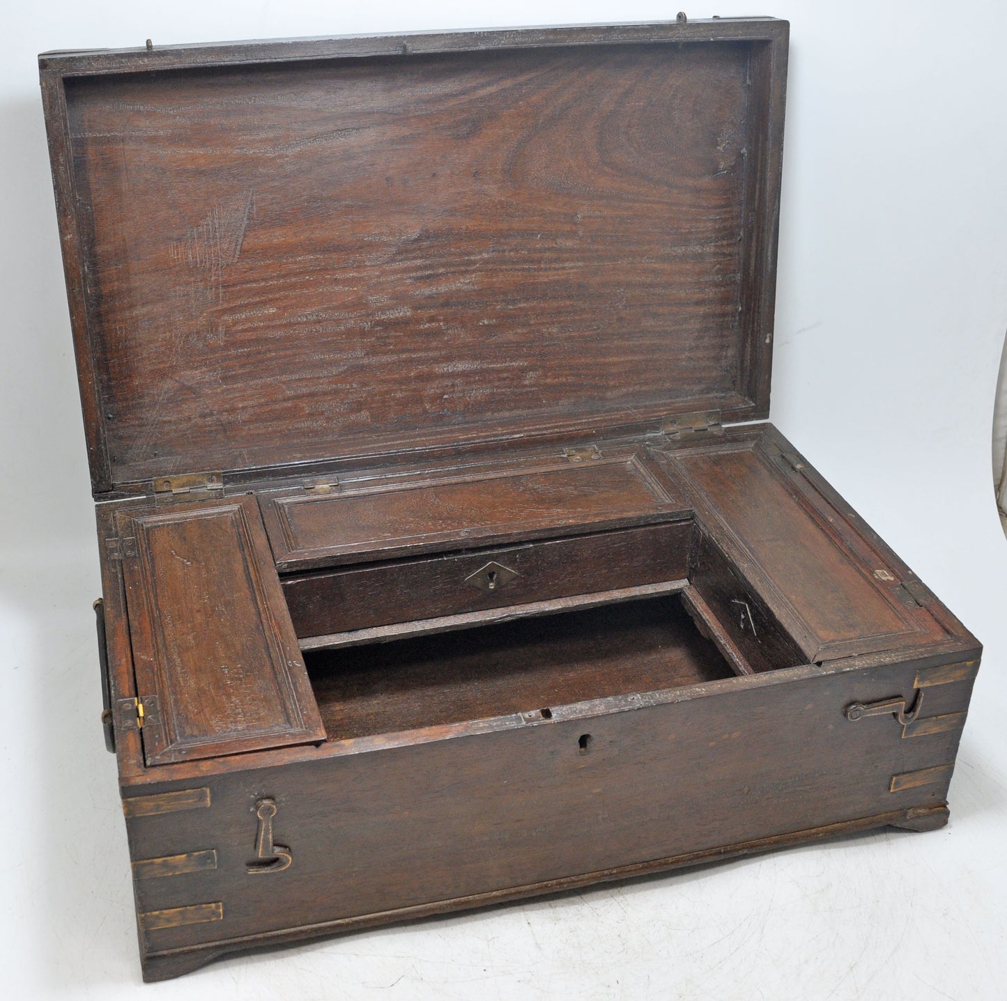 Antique Wooden Merchants Cash Chest Box Original Old Fine Hand Crafted Brass Fitted