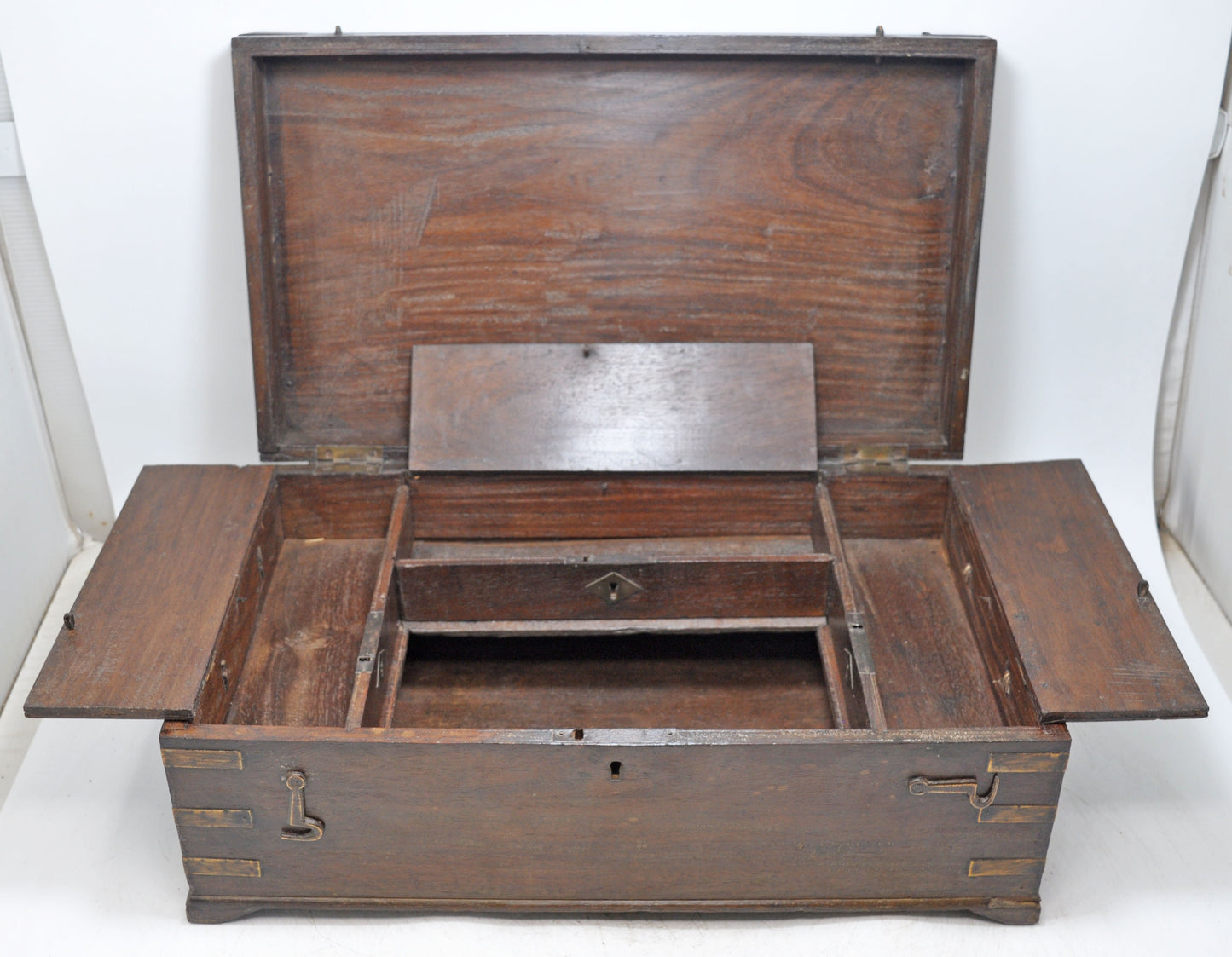 Antique Wooden Merchants Cash Chest Box Original Old Fine Hand Crafted Brass Fitted