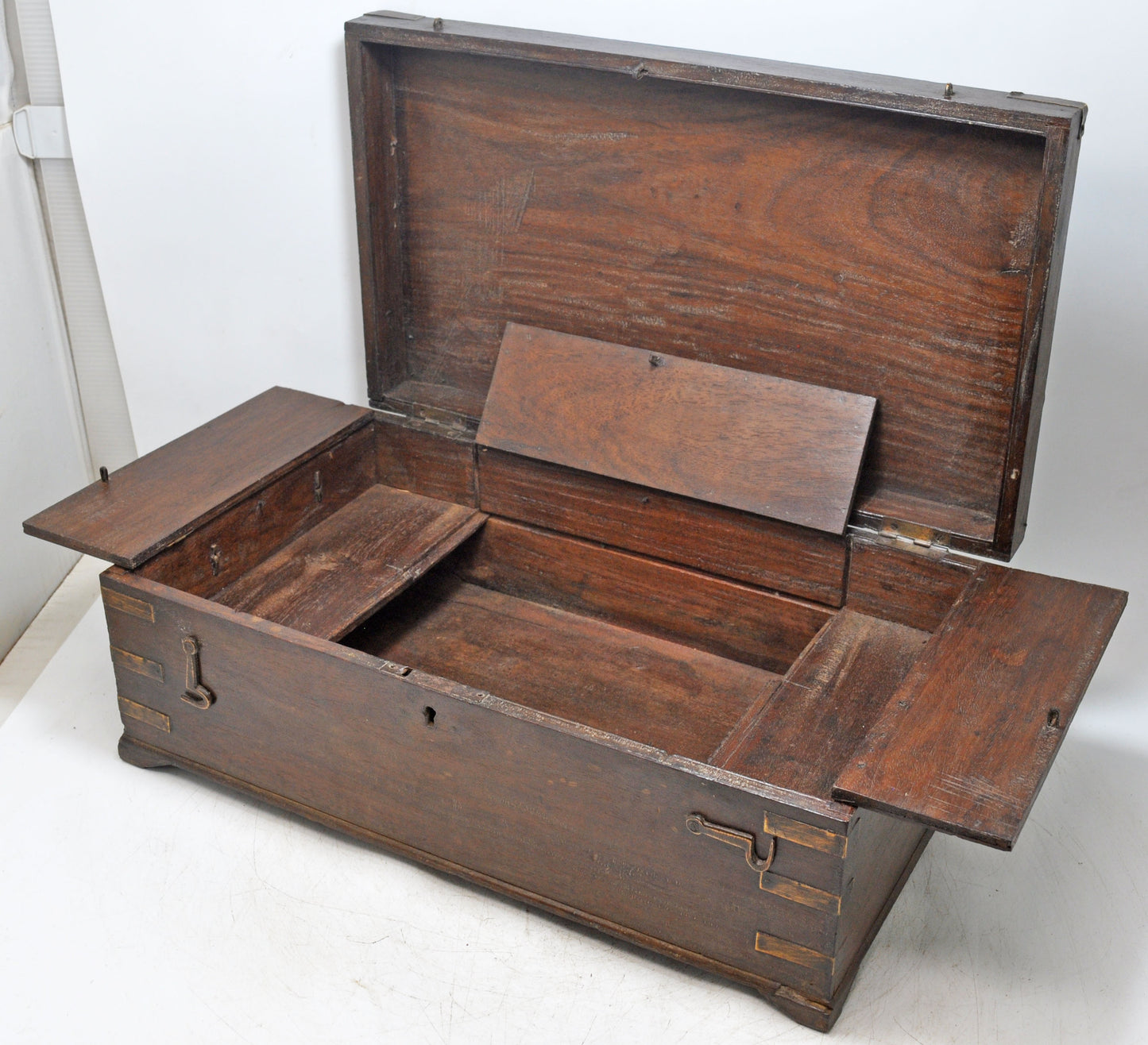 Antique Wooden Merchants Cash Chest Box Original Old Fine Hand Crafted Brass Fitted