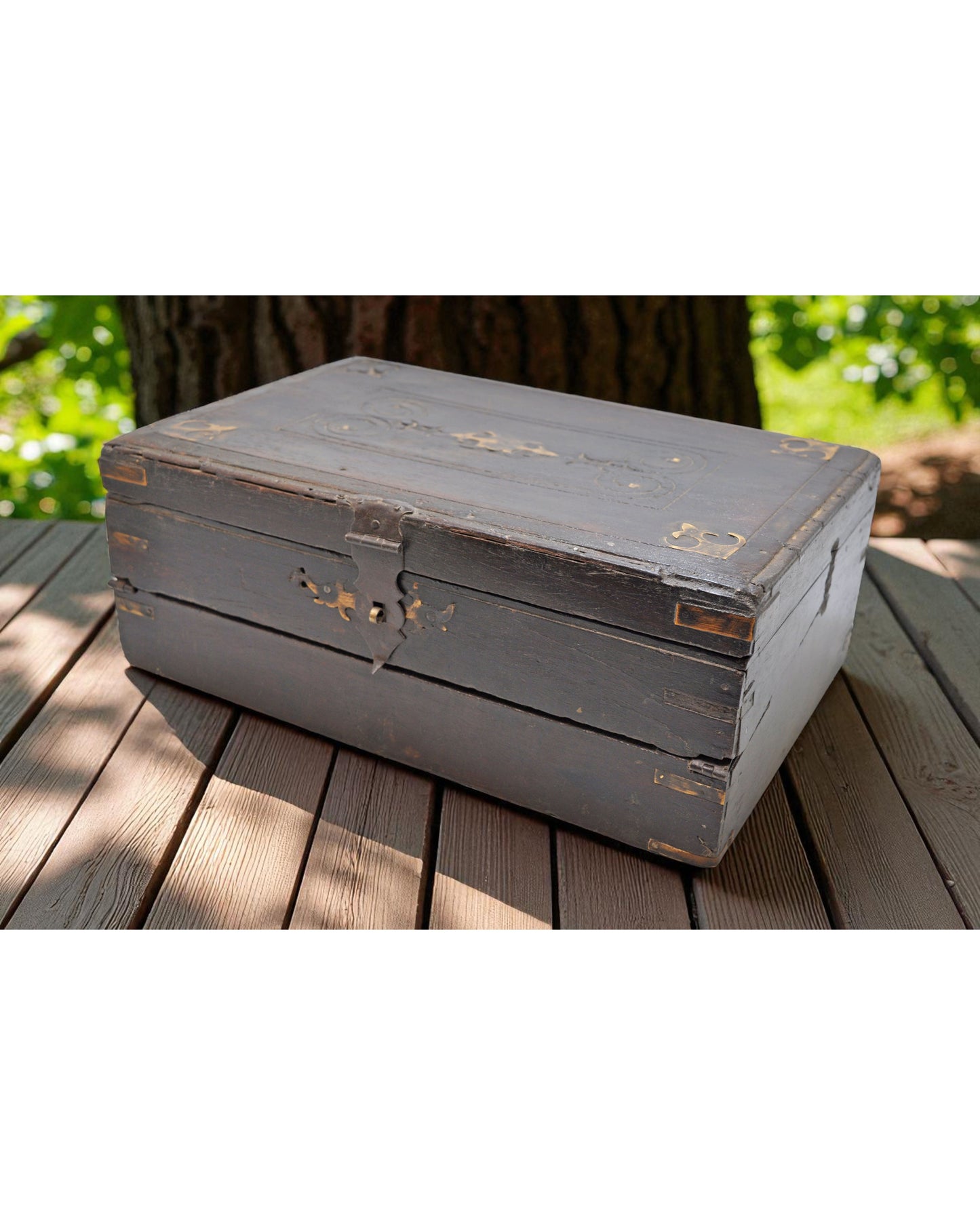 Antique Wooden Merchants Cash Chest Box Original Old Fine Hand Crafted Brass Fitted
