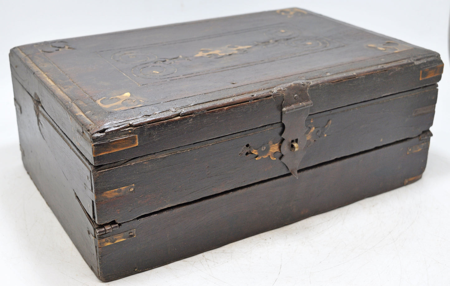 Antique Wooden Merchants Cash Chest Box Original Old Fine Hand Crafted Brass Fitted