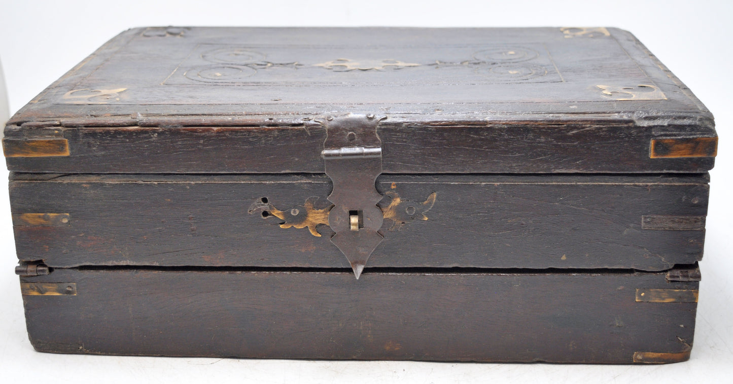 Antique Wooden Merchants Cash Chest Box Original Old Fine Hand Crafted Brass Fitted