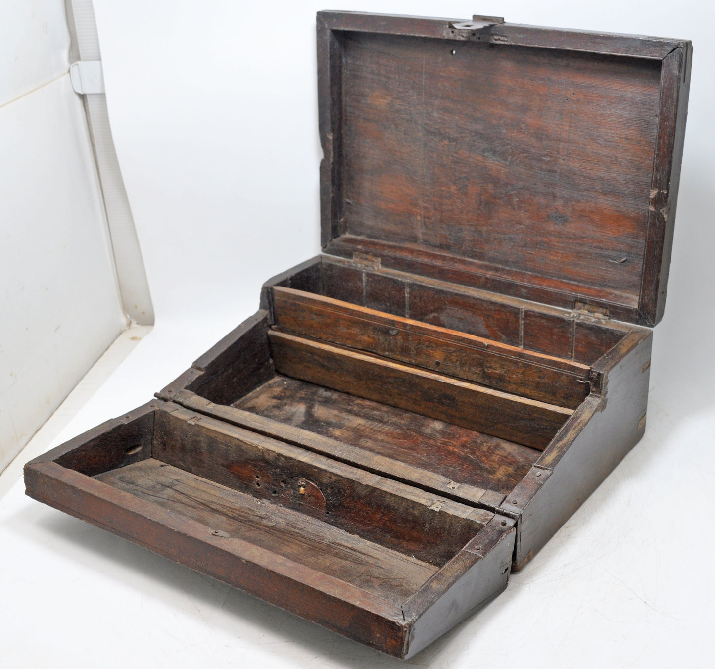 Antique Wooden Merchants Cash Chest Box Original Old Fine Hand Crafted Brass Fitted