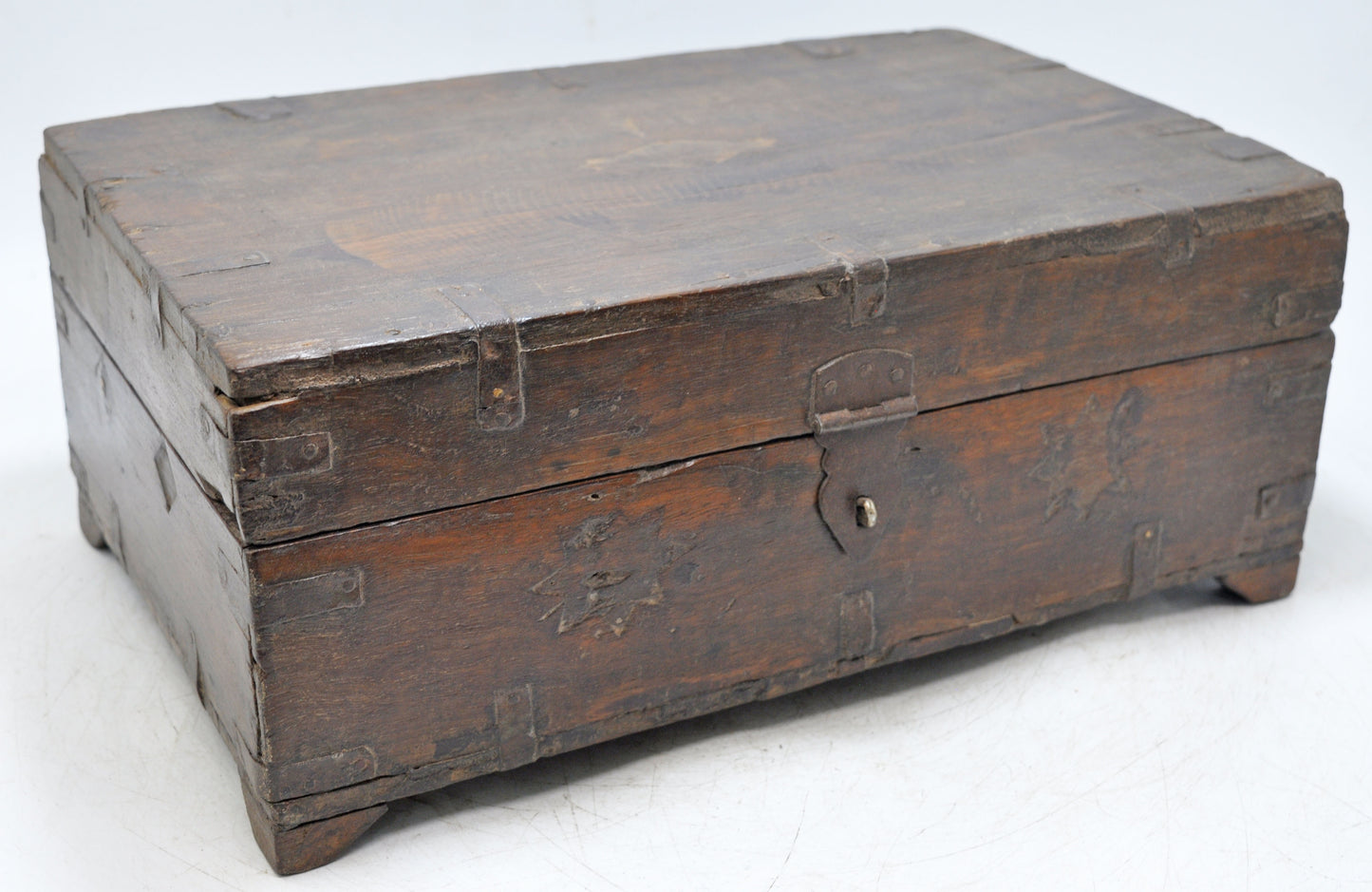 Antique Wooden Merchants Cash Chest Box Original Old Fine Hand Crafted Brass Fitted