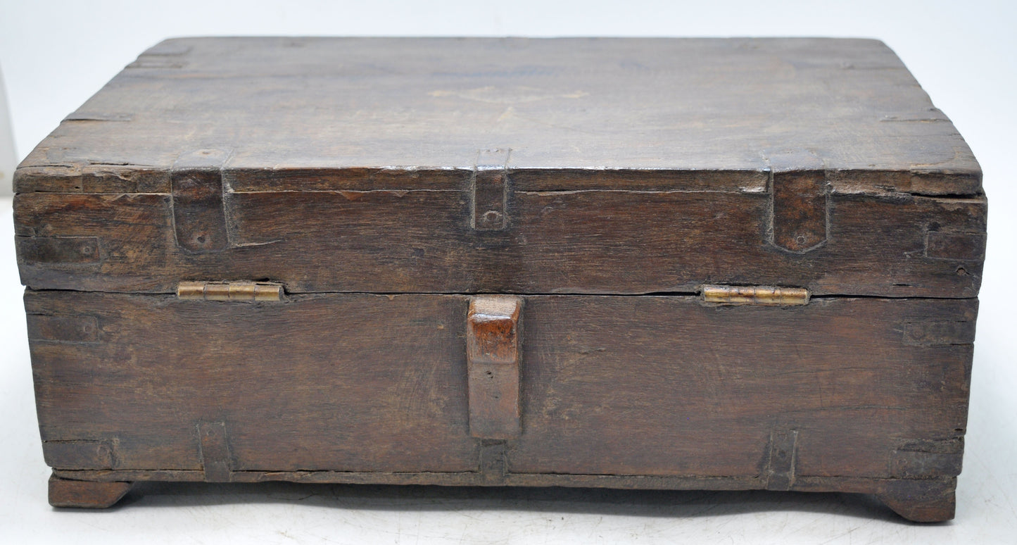 Antique Wooden Merchants Cash Chest Box Original Old Fine Hand Crafted Brass Fitted