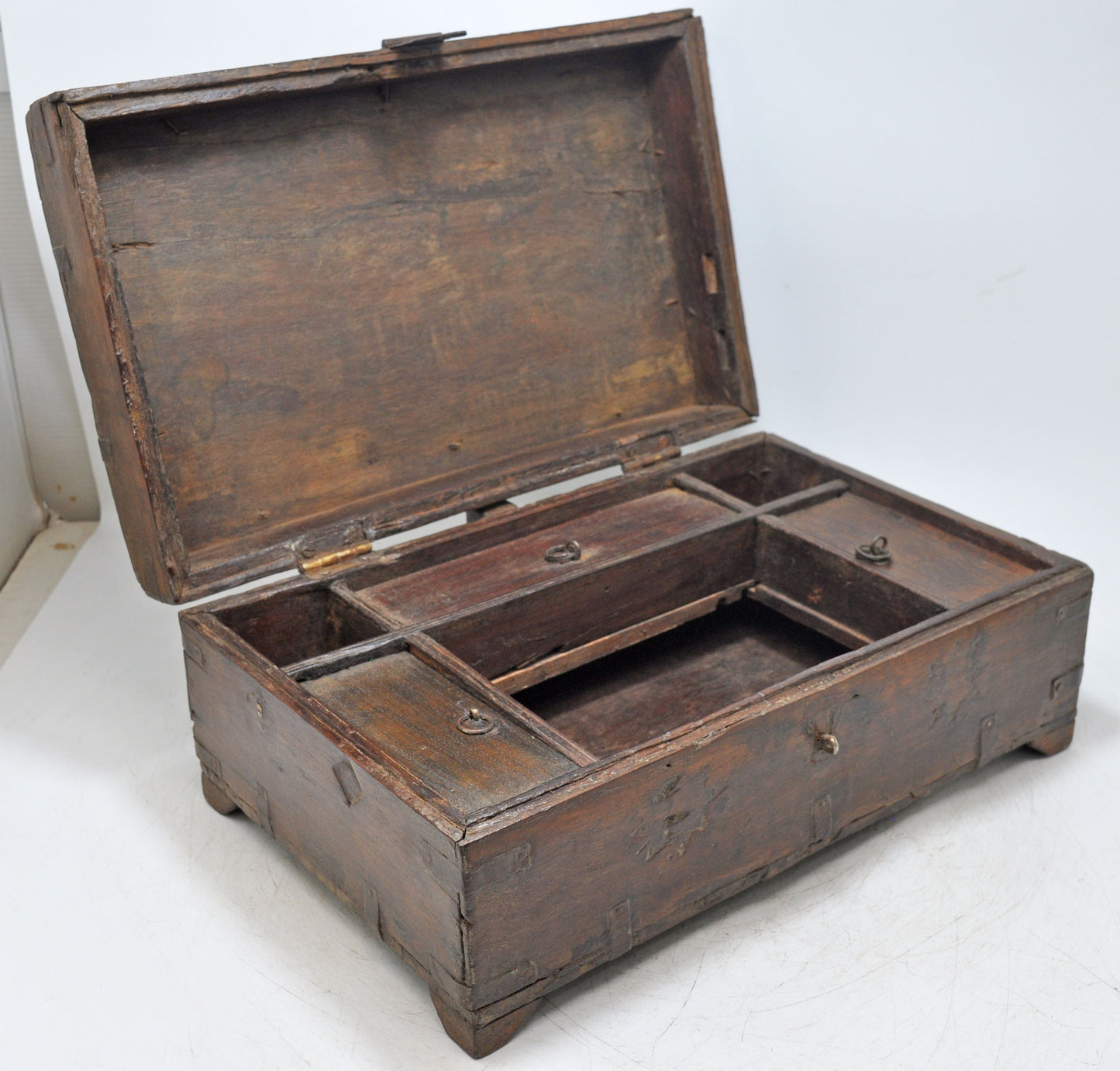 Antique Wooden Merchants Cash Chest Box Original Old Fine Hand Crafted Brass Fitted