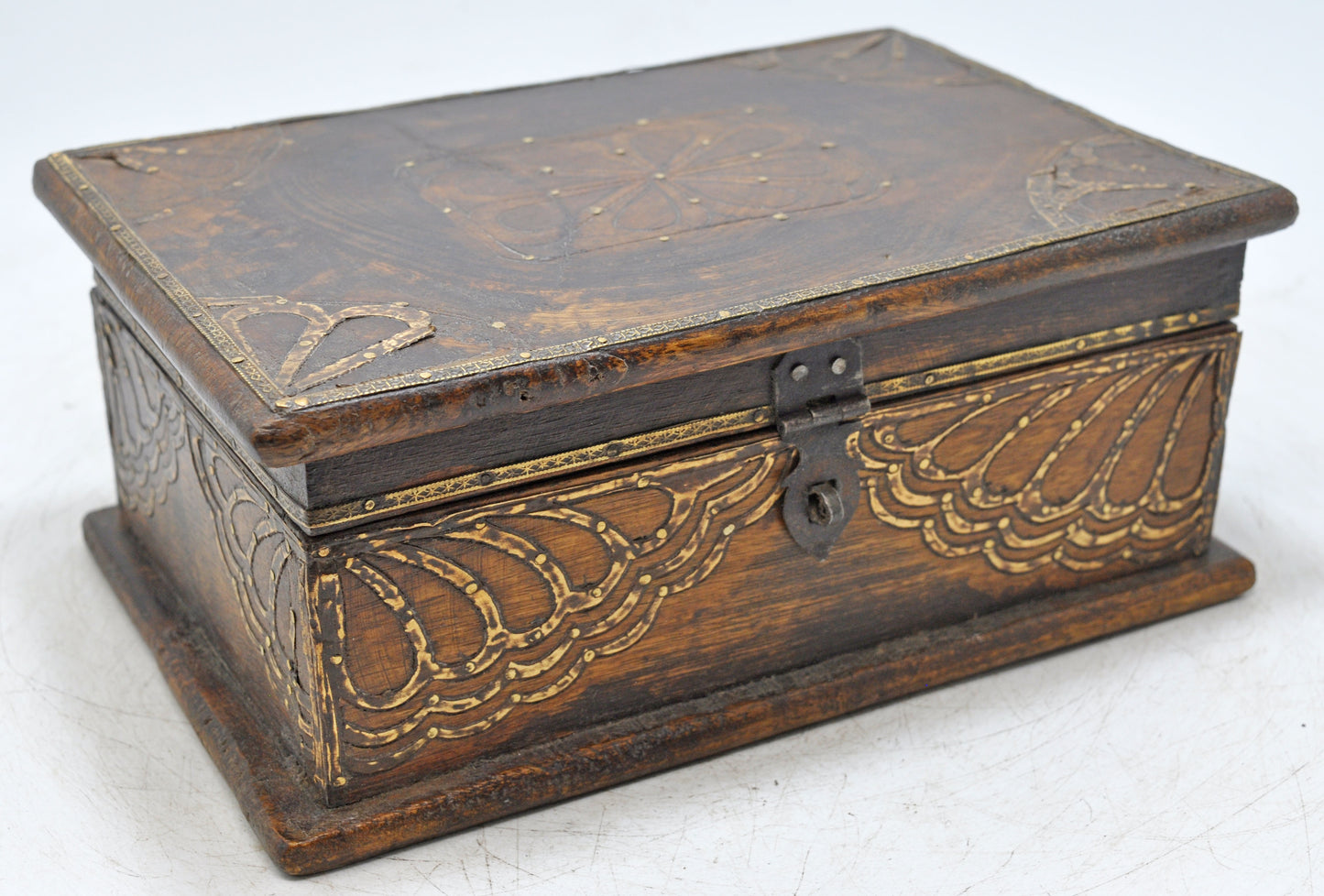 Antique Wooden Storage Chest Box Original Old Hand Crafted Brass Fitted