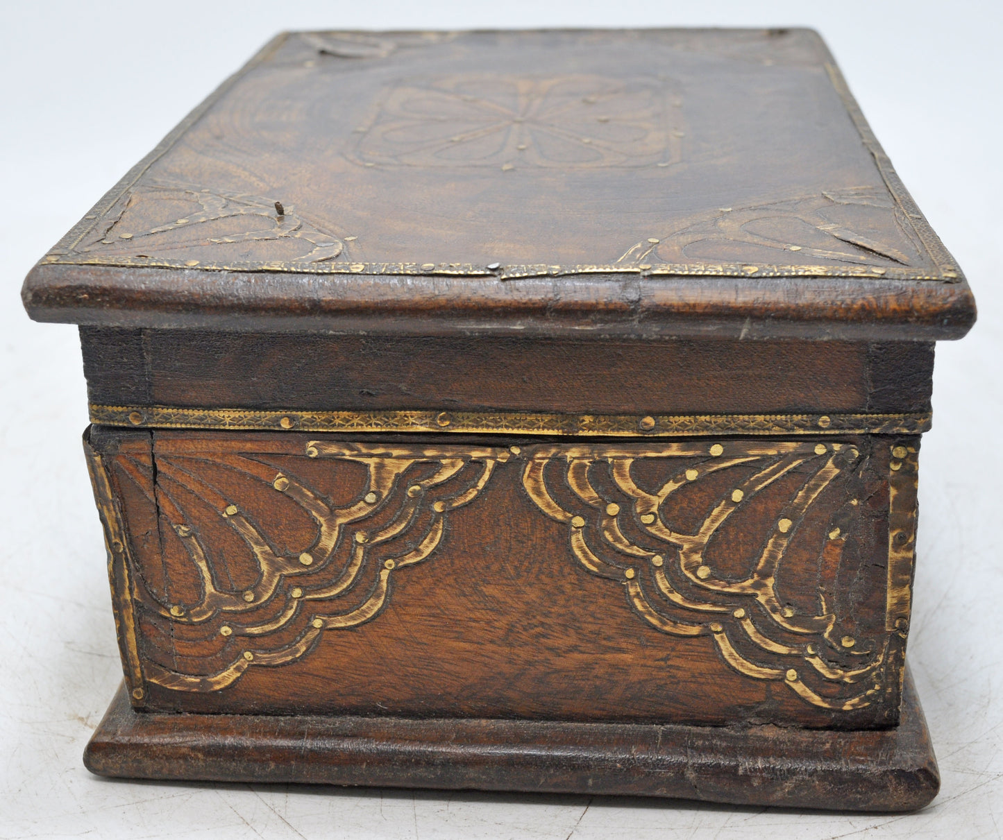 Antique Wooden Storage Chest Box Original Old Hand Crafted Brass Fitted
