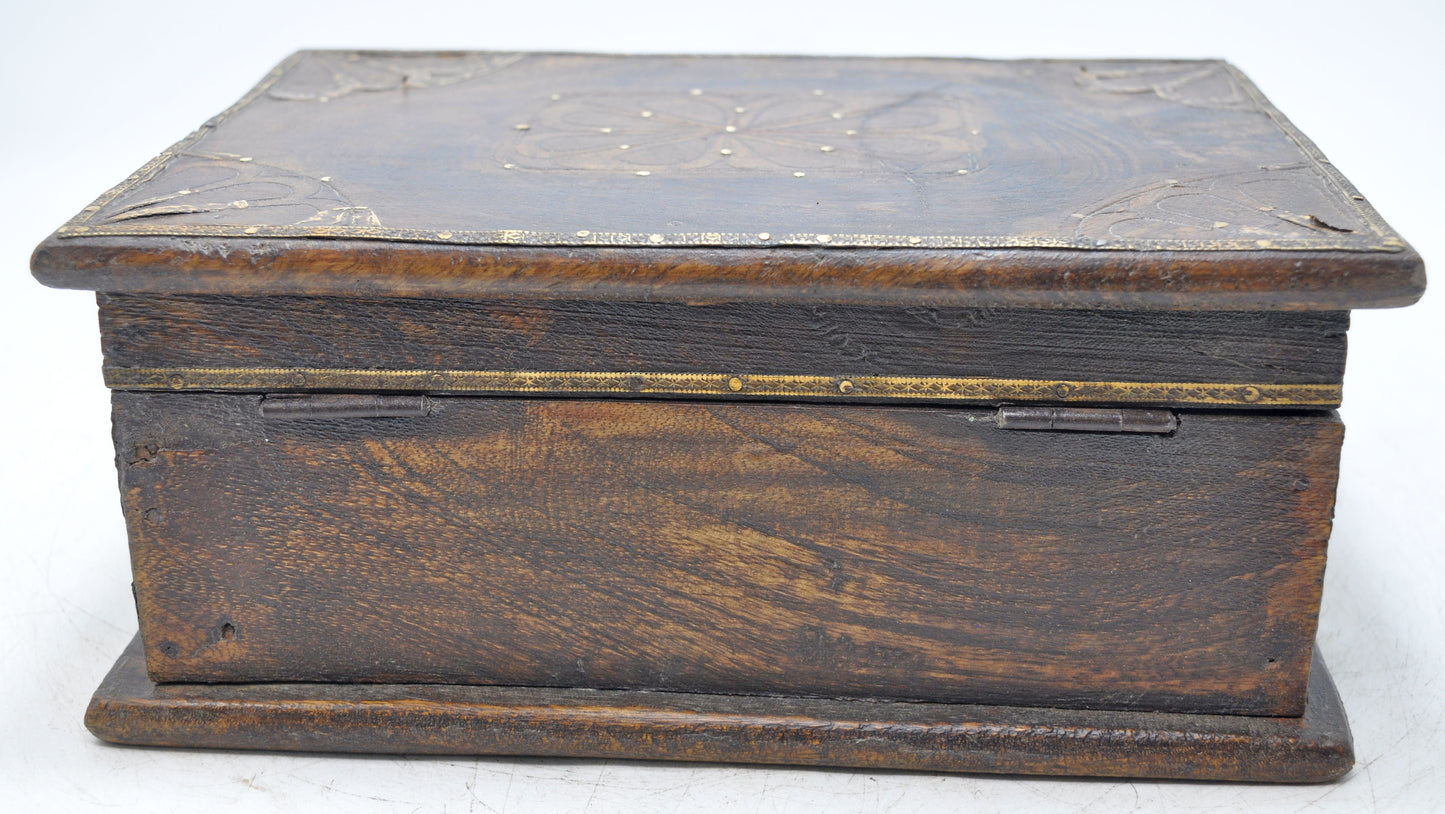 Antique Wooden Storage Chest Box Original Old Hand Crafted Brass Fitted