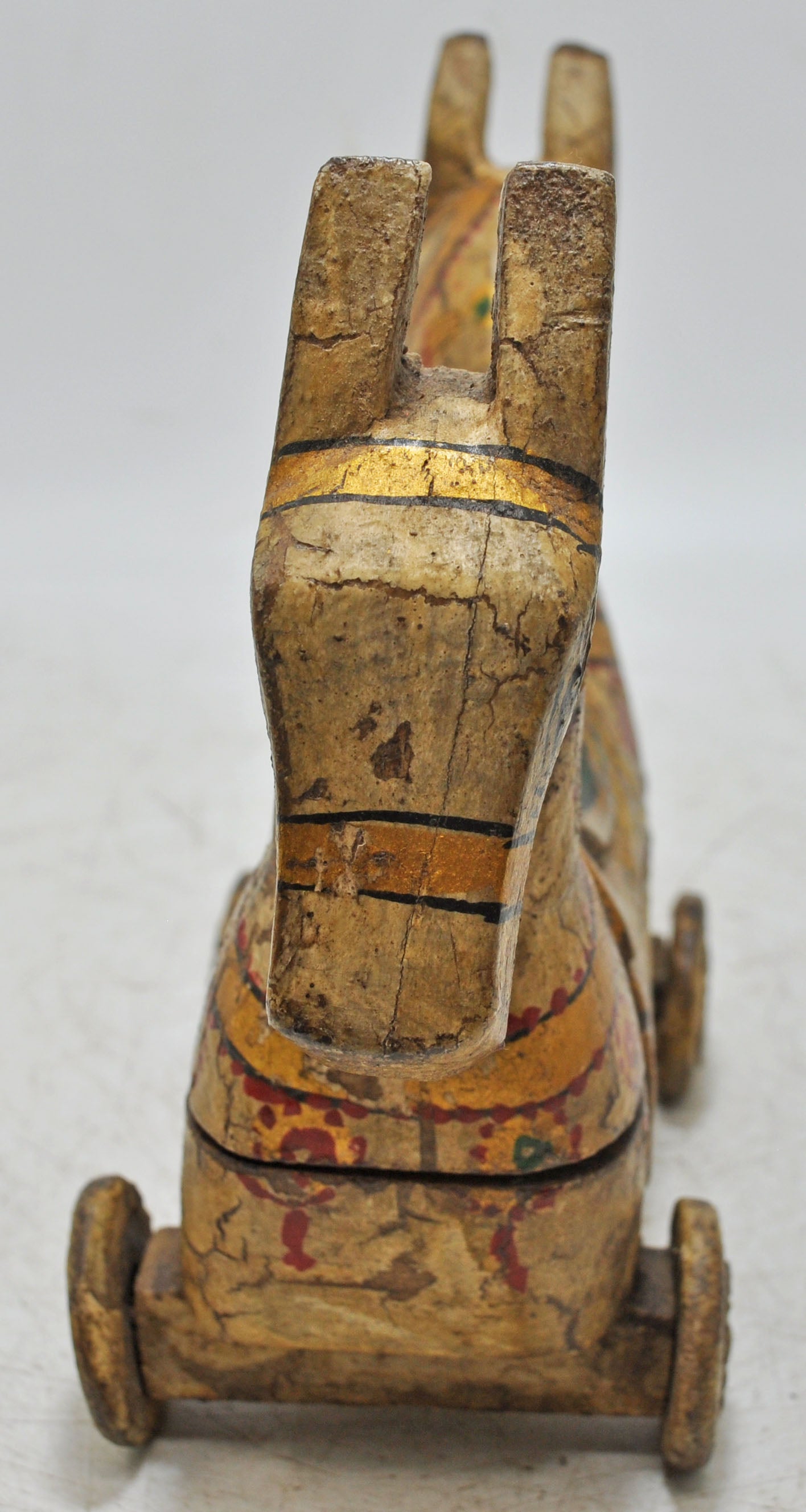 Hand Carved Rustic Painted Wooden Horse on Wheels Figurine Spice Box