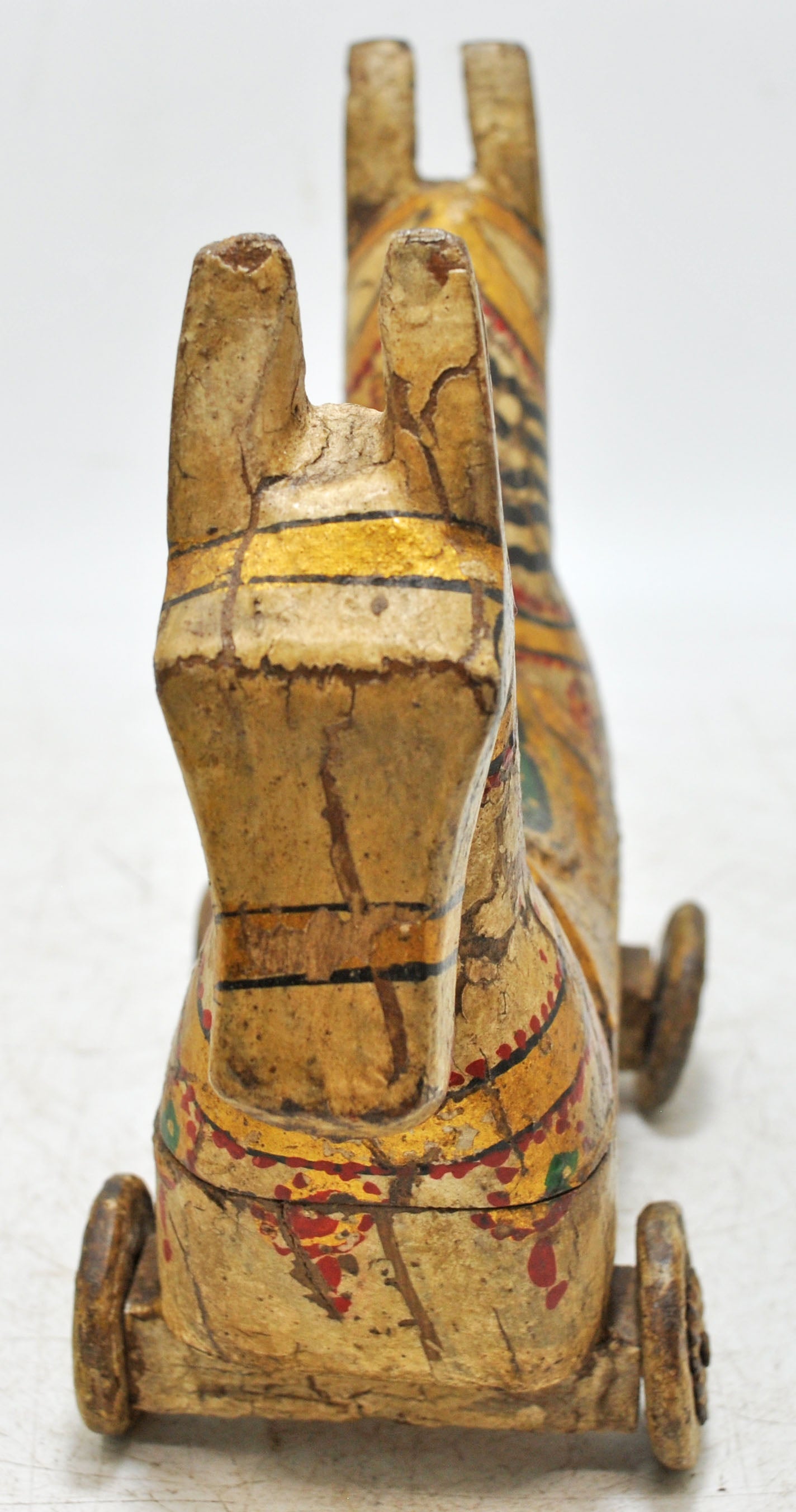 Hand Carved Rustic Painted Wooden Horse on Wheels Figurine Spice Box