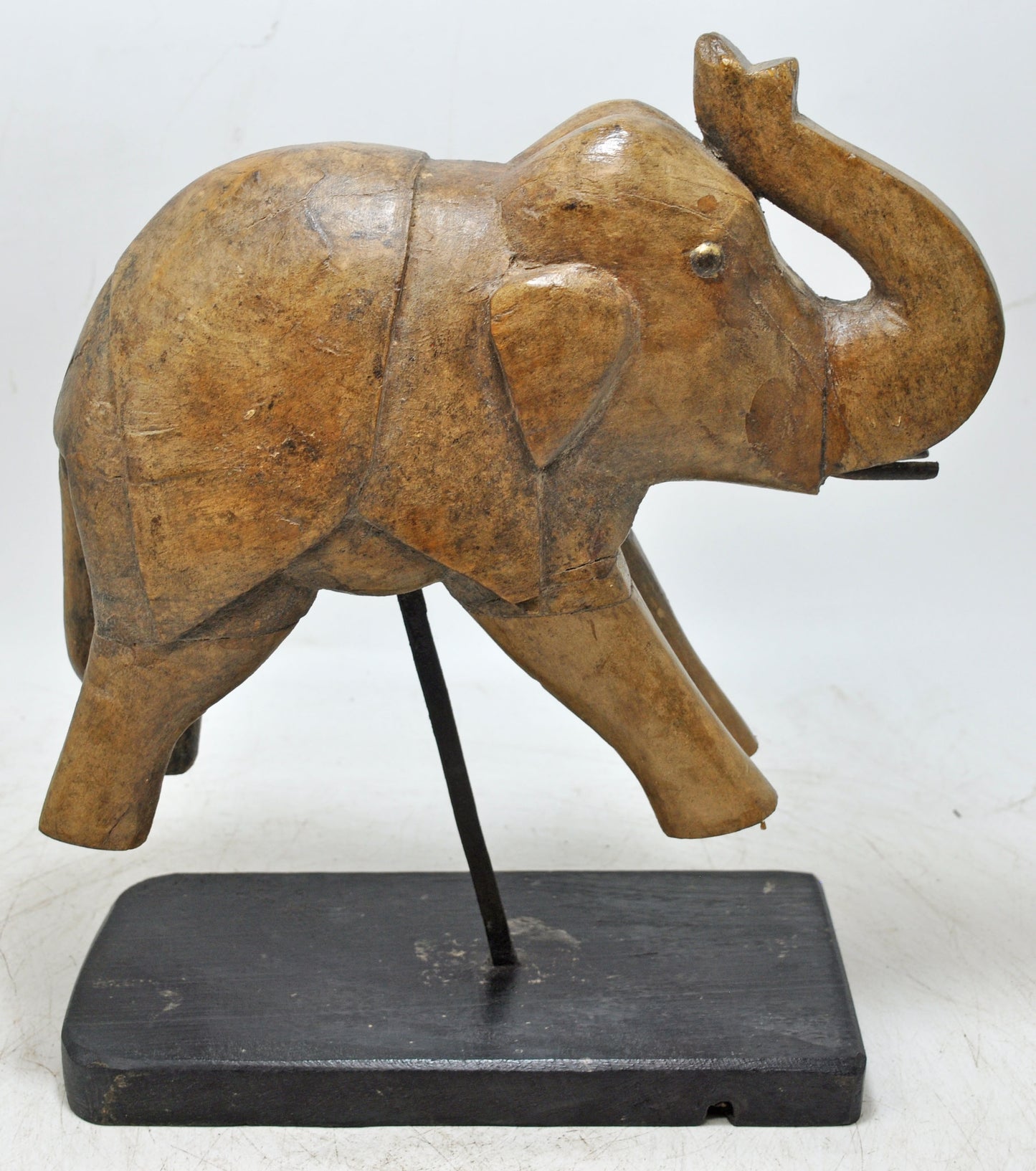 Vintage Wooden Elephant Figurine Original Old Hand Carved