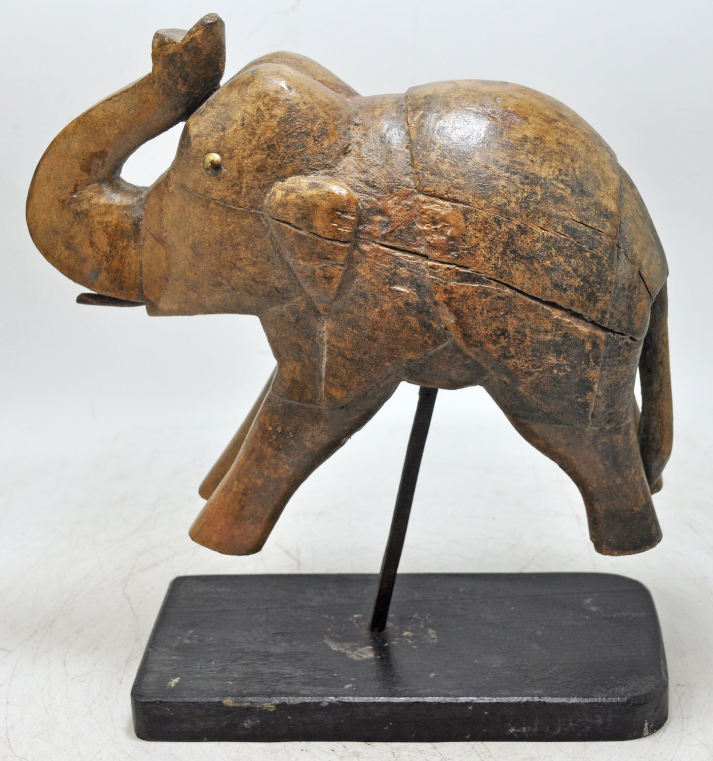 Vintage Wooden Elephant Figurine Original Old Hand Carved
