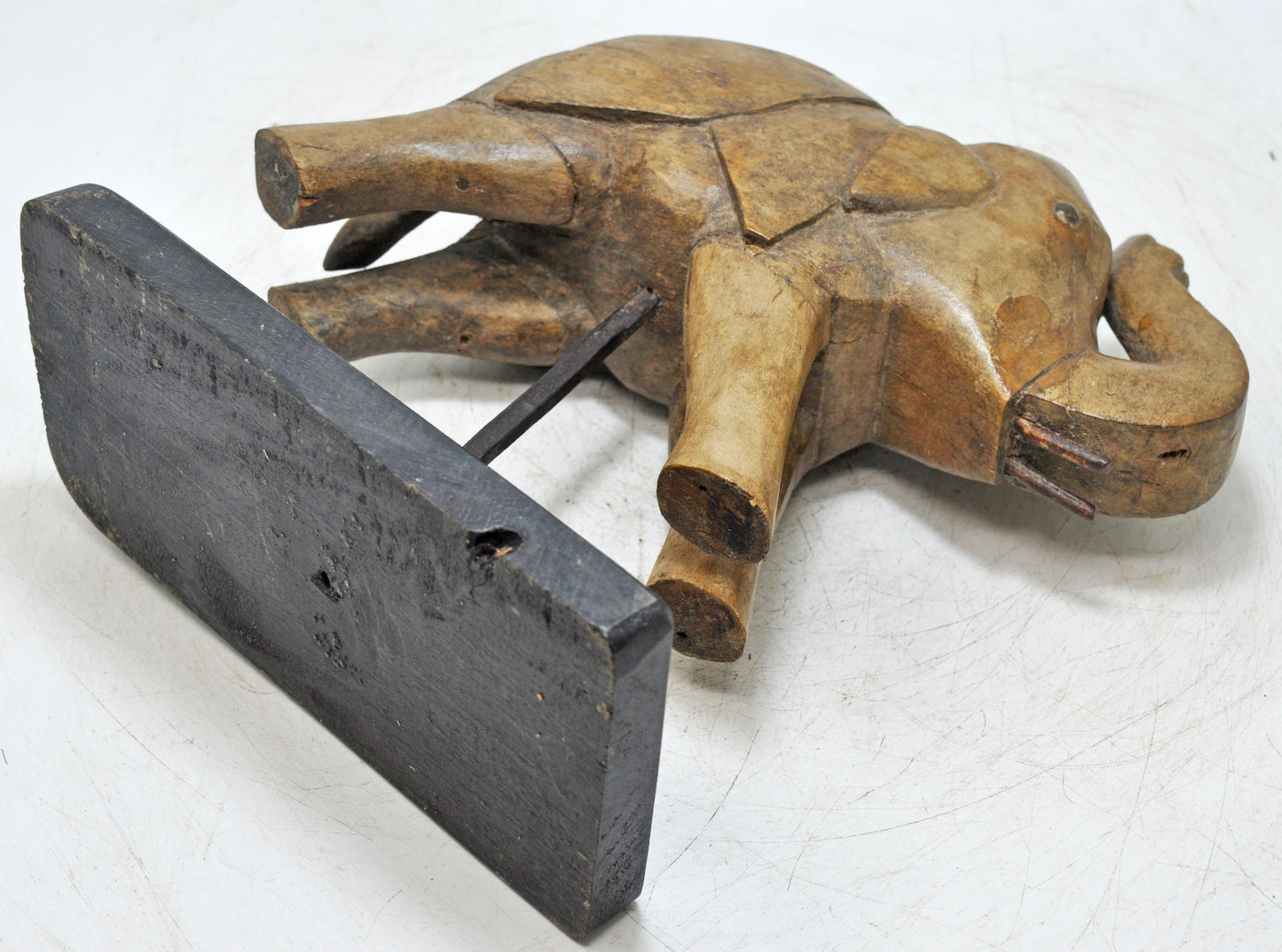 Vintage Wooden Elephant Figurine Original Old Hand Carved