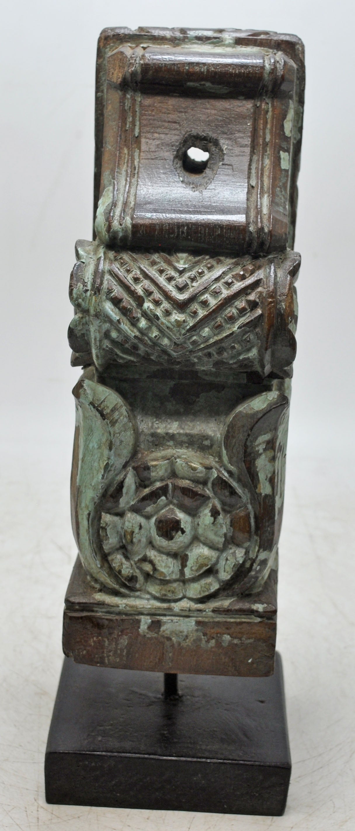 Antique Wooden Bracket Carving on Stand Original Old Fine Hand Carved Rustic Painted