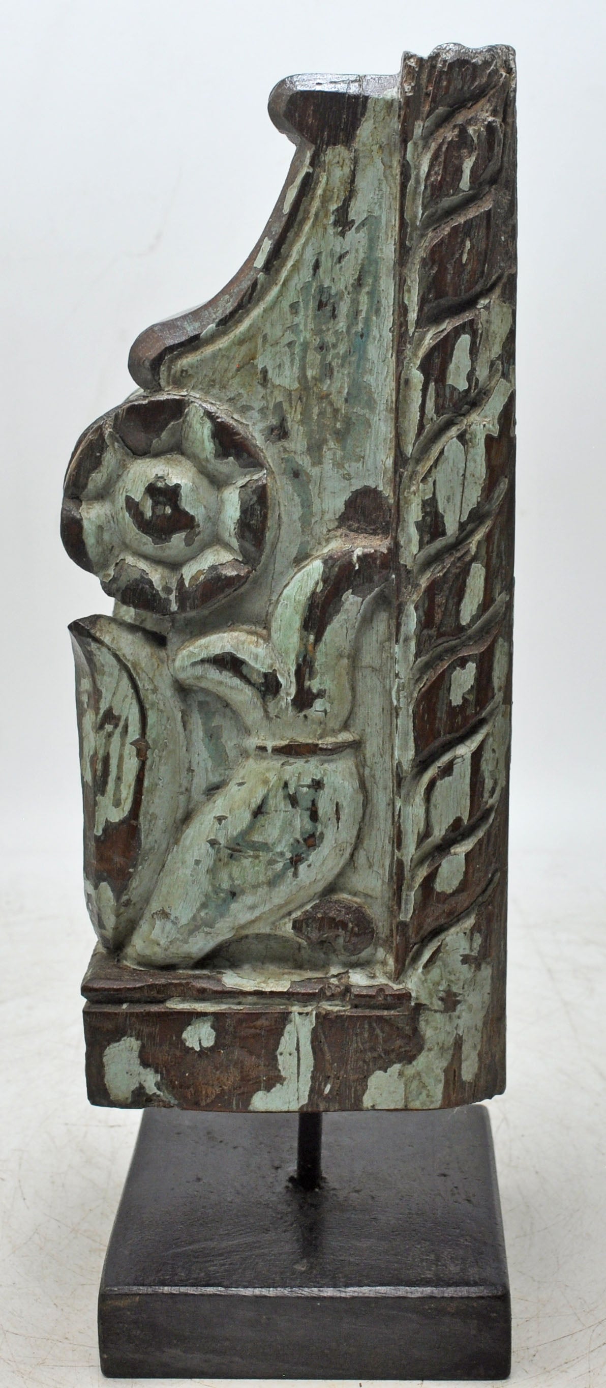 Antique Wooden Bracket Carving on Stand Original Old Fine Hand Carved Rustic Painted