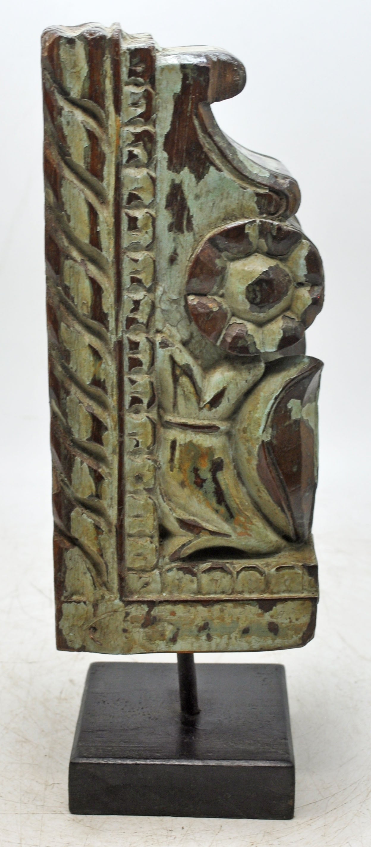 Antique Wooden Bracket Carving on Stand Original Old Fine Hand Carved Rustic Painted