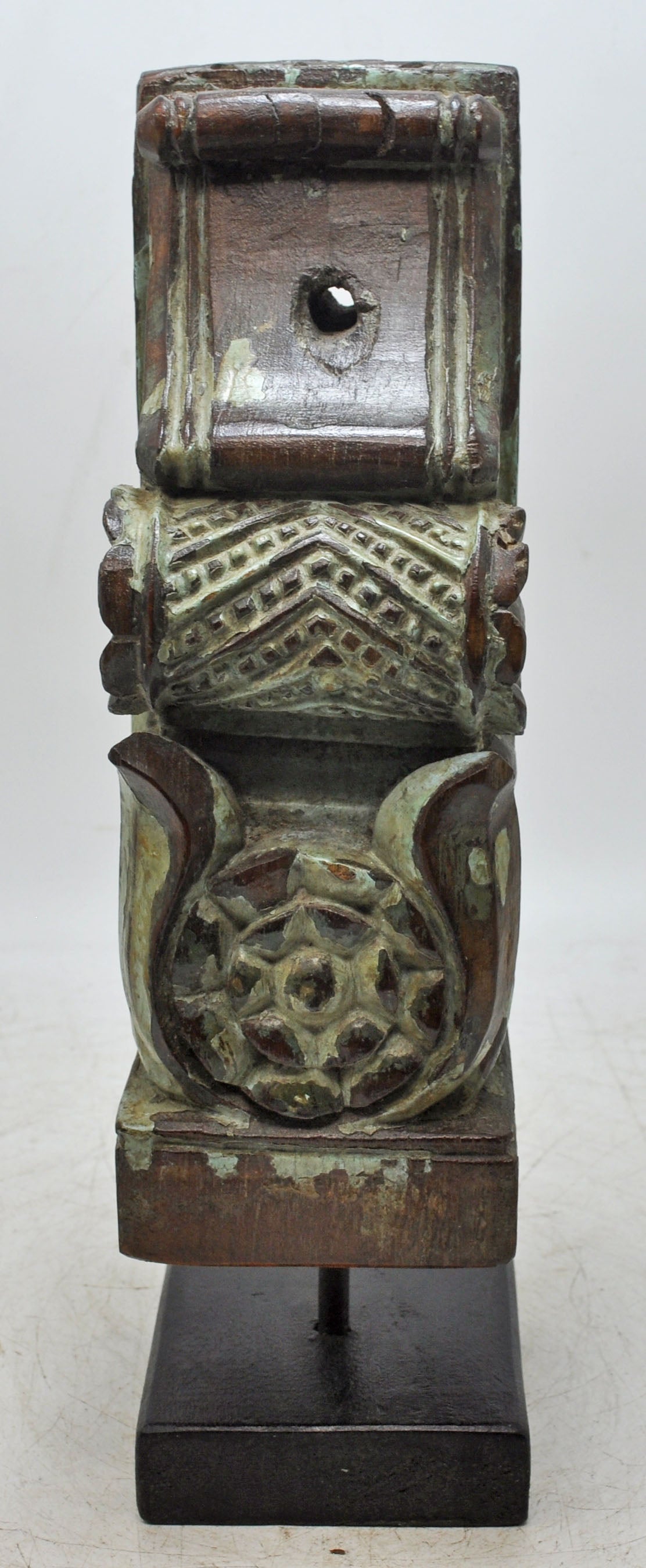 Antique Wooden Bracket Carving on Stand Original Old Fine Hand Carved Rustic Painted