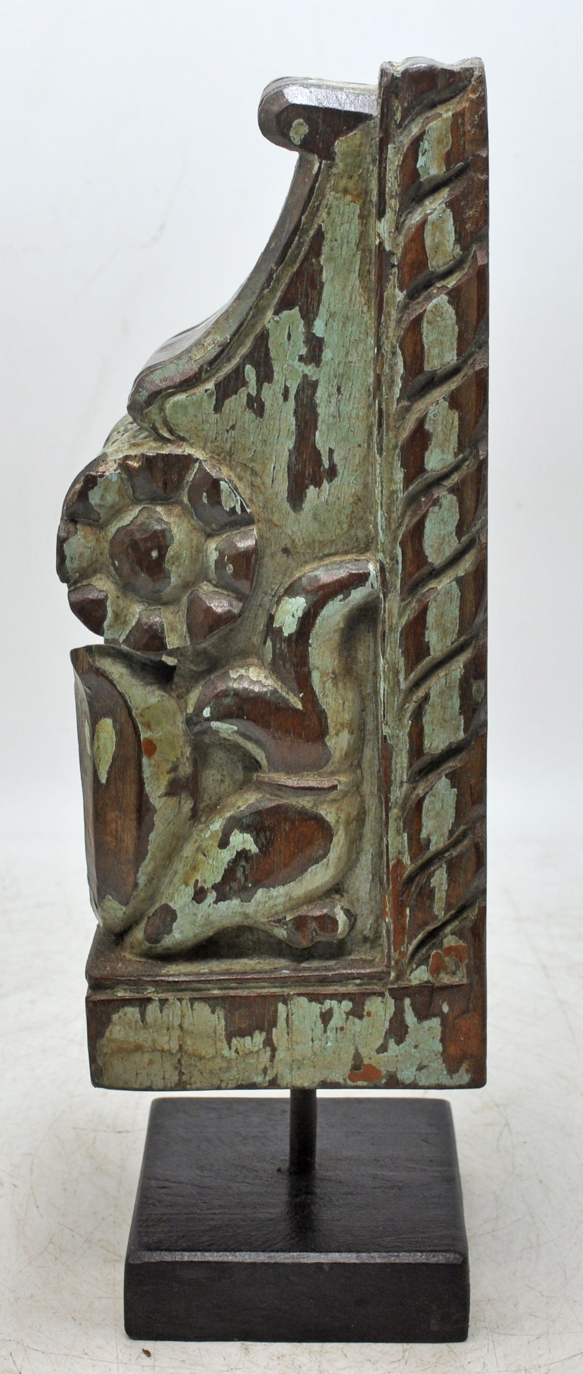 Antique Wooden Bracket Carving on Stand Original Old Fine Hand Carved Rustic Painted