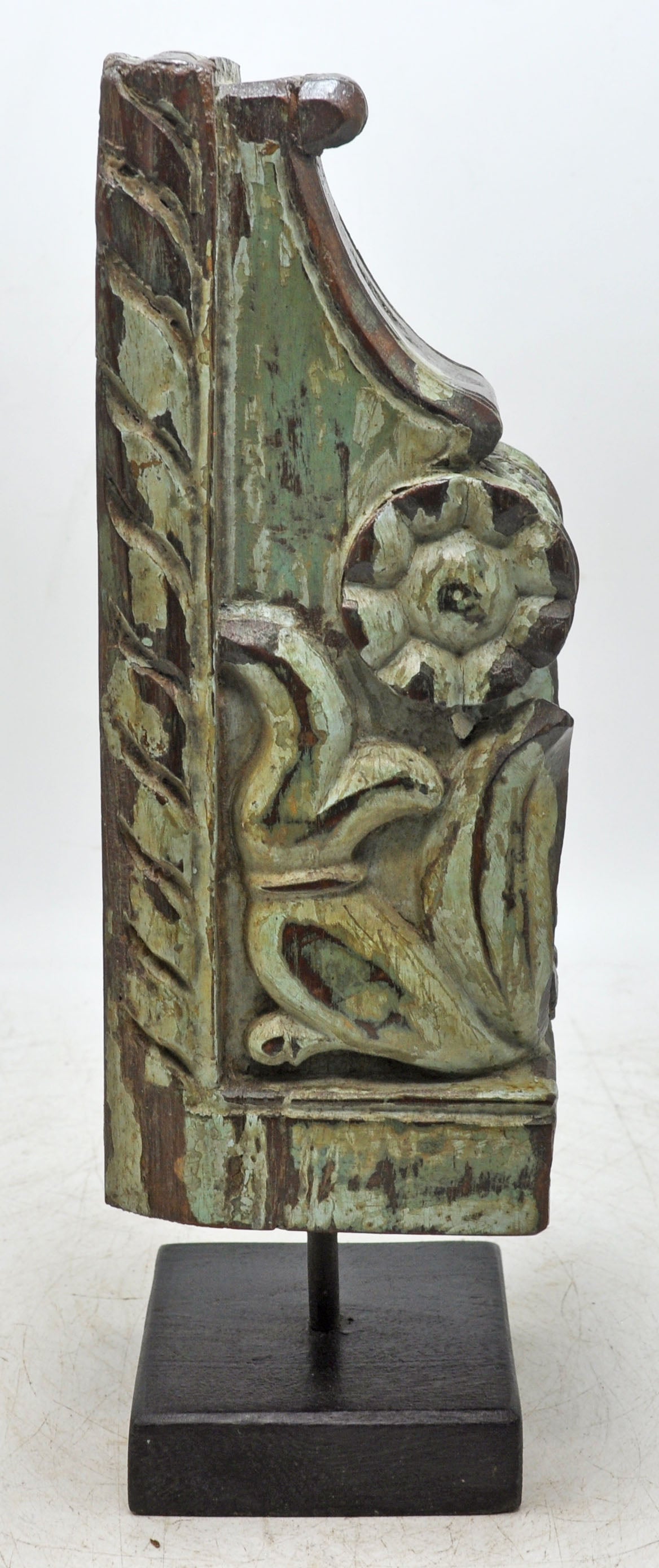 Antique Wooden Bracket Carving on Stand Original Old Fine Hand Carved Rustic Painted