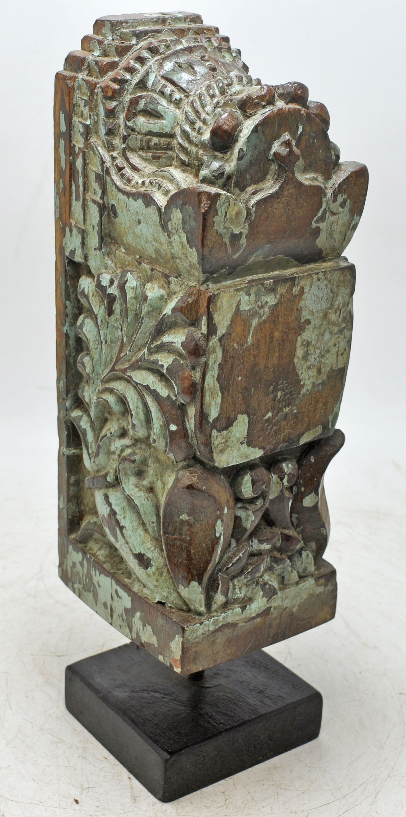 Antique Wooden Bracket Carving on Stand Original Old Fine Hand Carved Rustic Painted