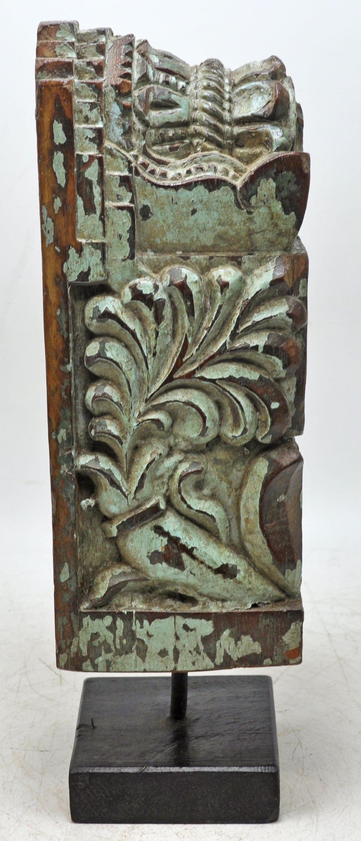 Antique Wooden Bracket Carving on Stand Original Old Fine Hand Carved Rustic Painted