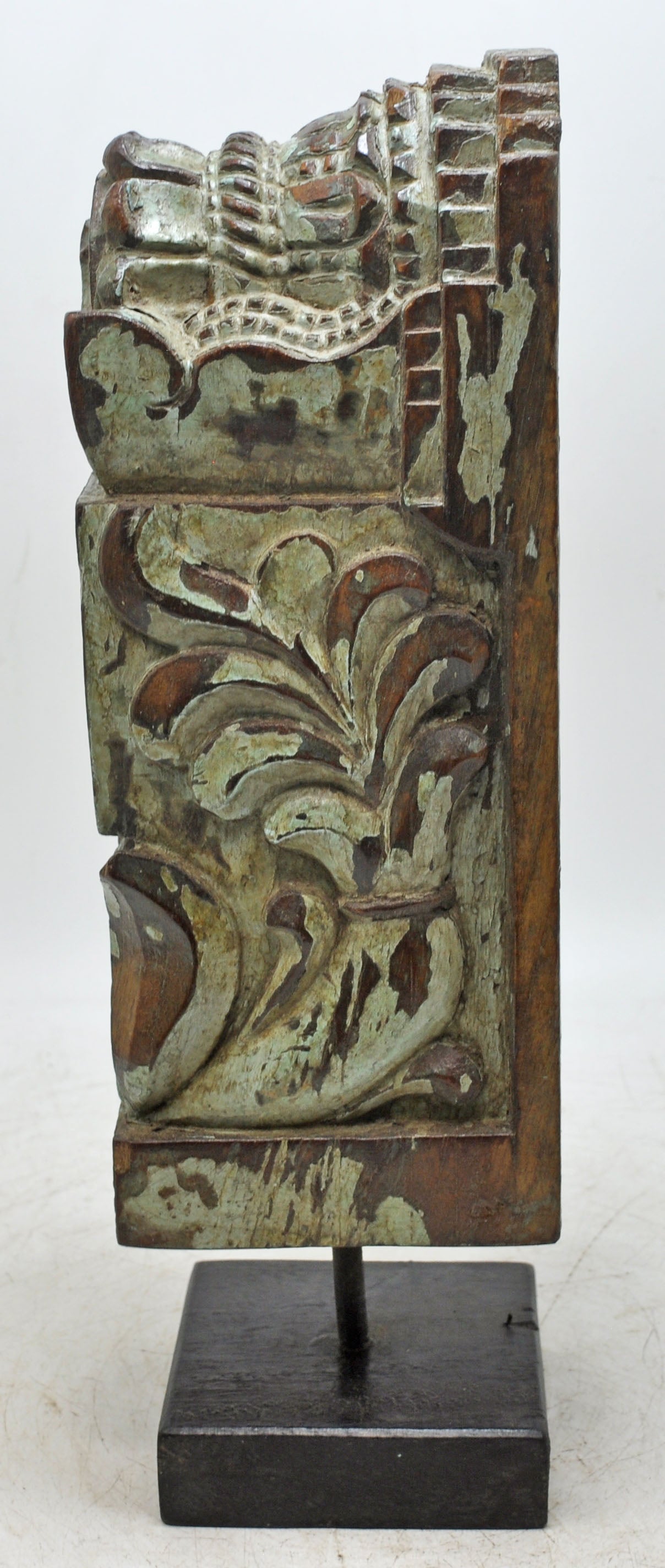 Antique Wooden Bracket Carving on Stand Original Old Fine Hand Carved Rustic Painted