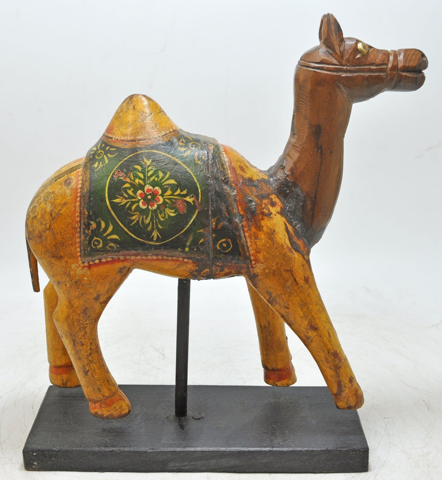 Vintage Wooden Camel Figurine Original Old Hand Carved Painted