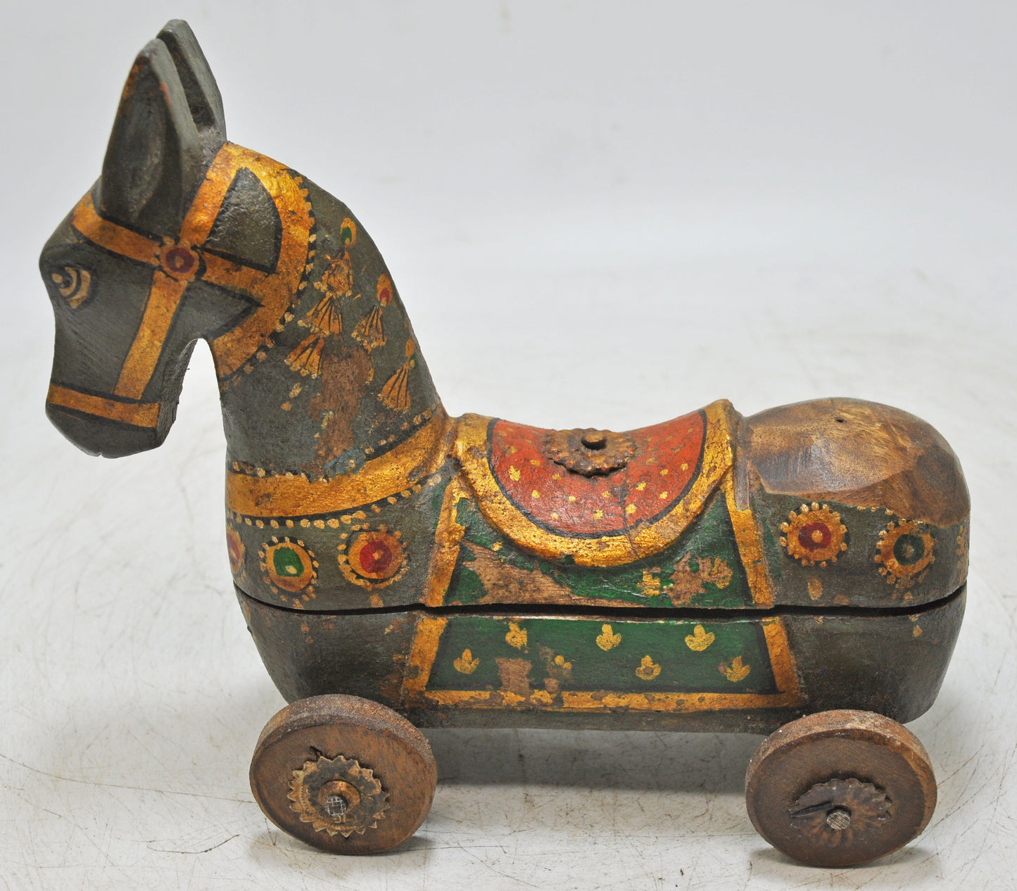 Hand Carved Wooden Horse on Wheels Spice Box Fine Hand Painted
