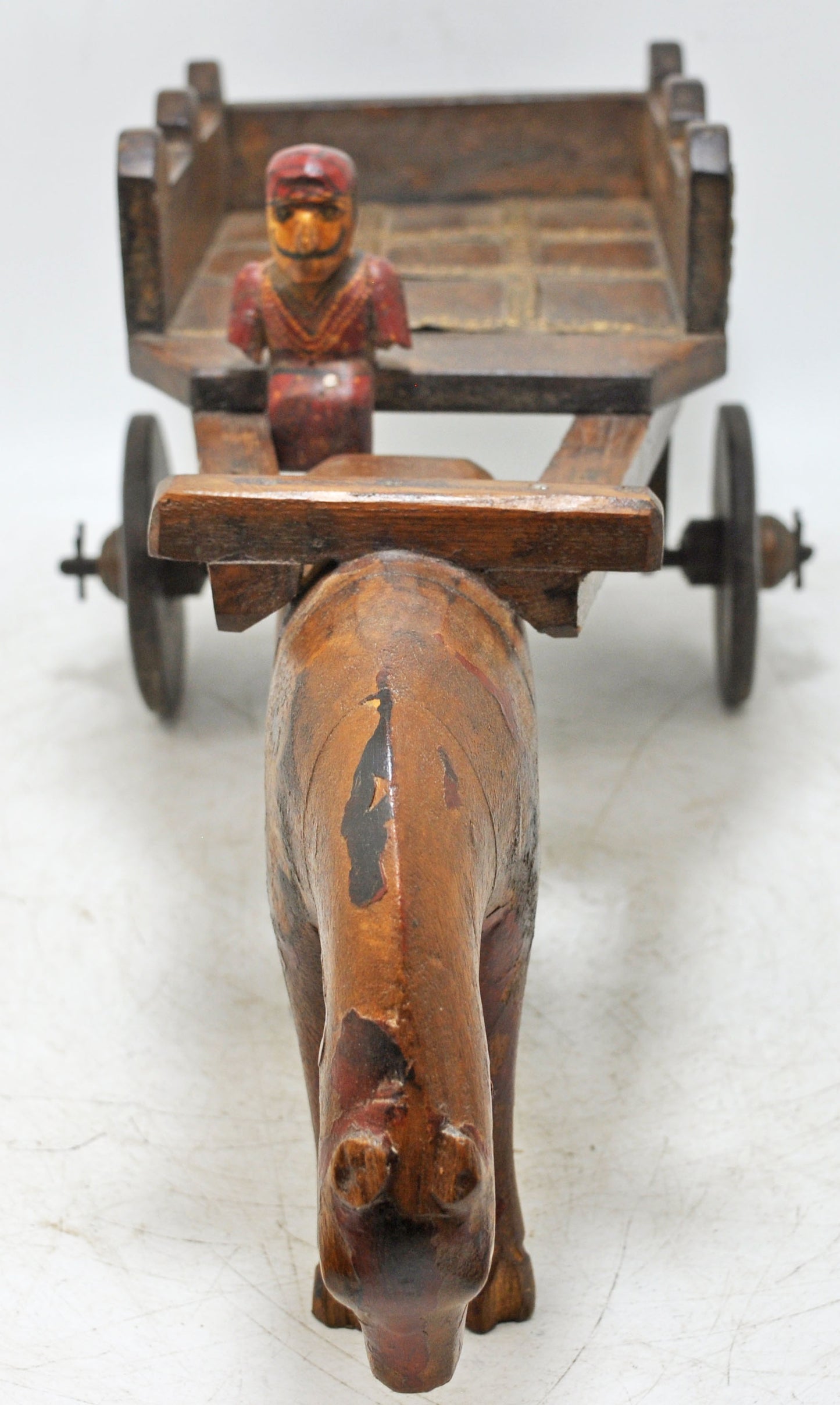 Vintage Wooden Horse With Cart Figurine Original Old Fine Hand Carved