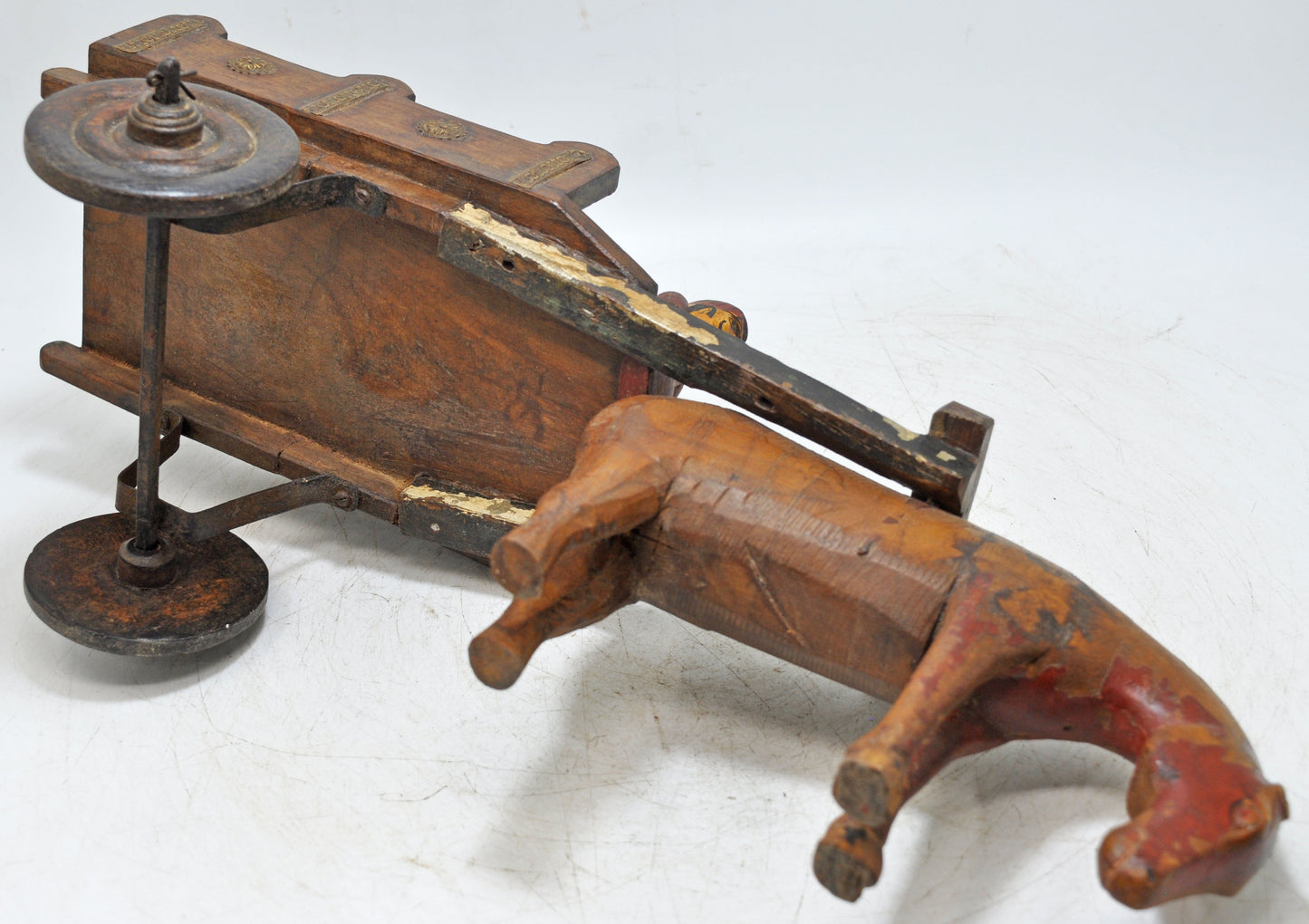 Vintage Wooden Horse With Cart Figurine Original Old Fine Hand Carved