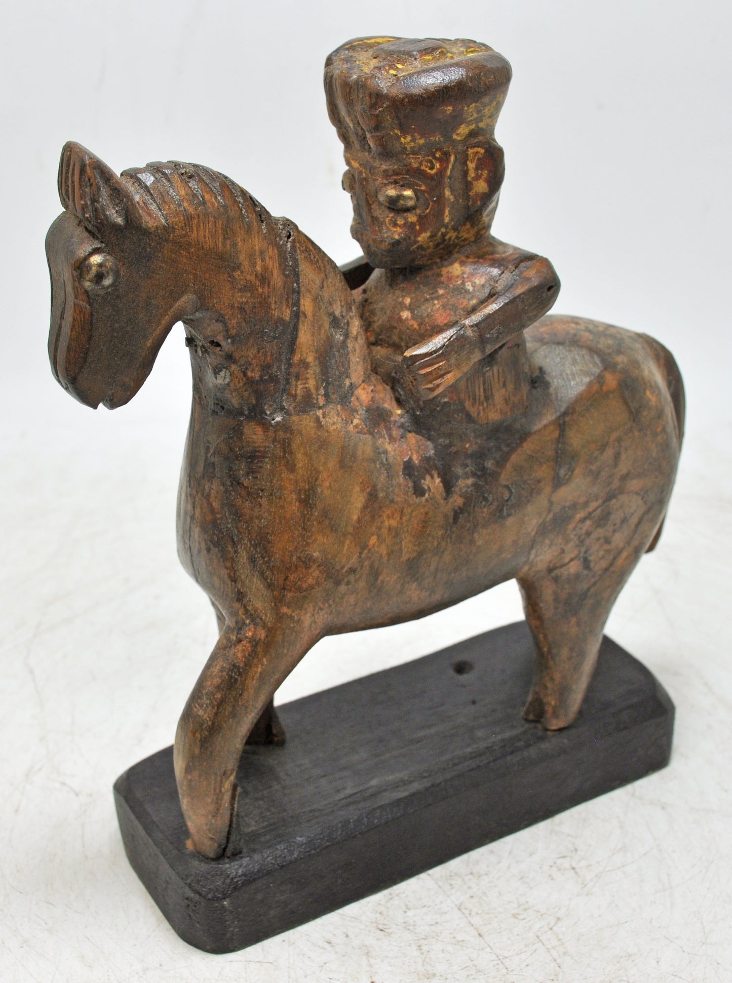 Vintage Wooden Horse With Rider Figurine Original Old Fine Hand Carved