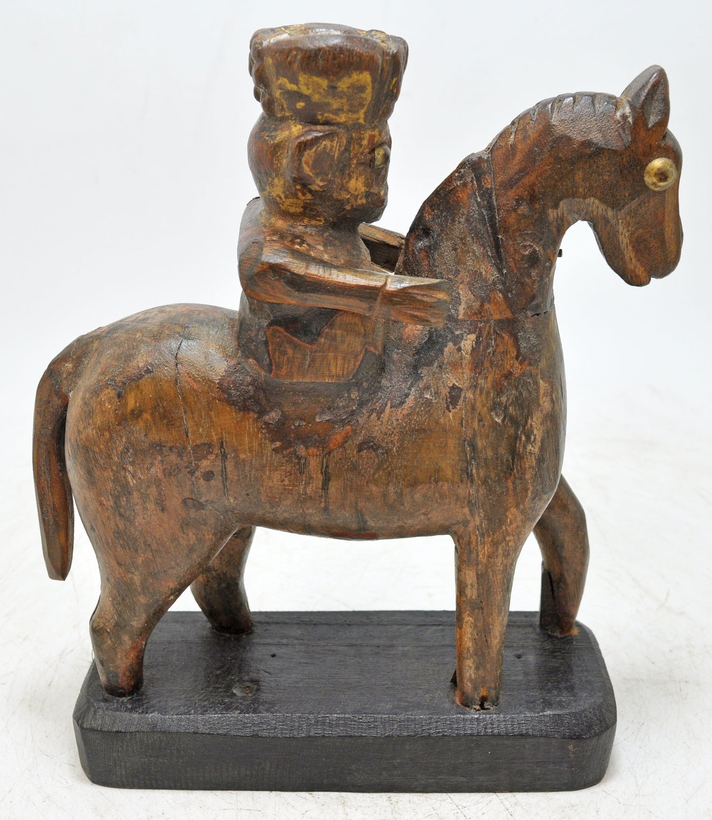 Vintage Wooden Horse With Rider Figurine Original Old Fine Hand Carved