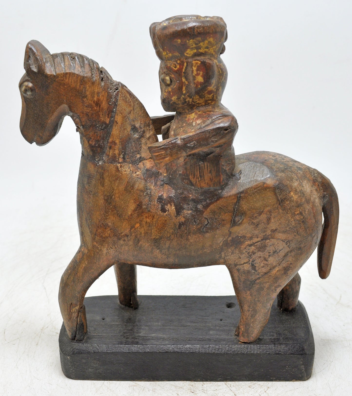 Vintage Wooden Horse With Rider Figurine Original Old Fine Hand Carved