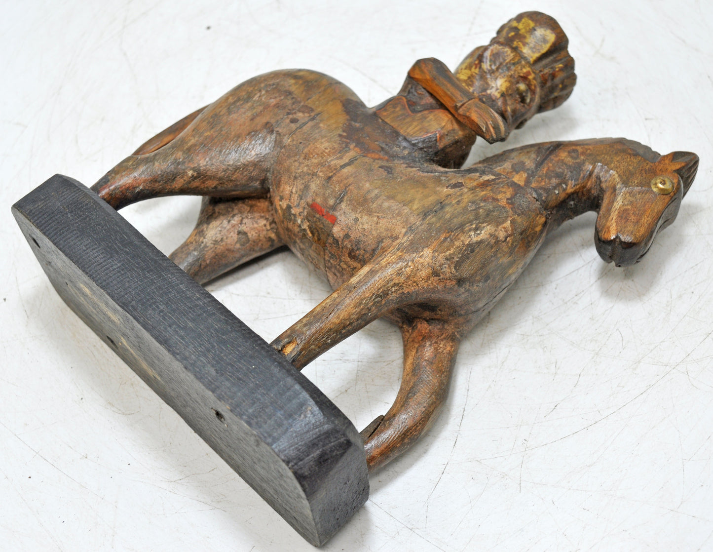 Vintage Wooden Horse With Rider Figurine Original Old Fine Hand Carved