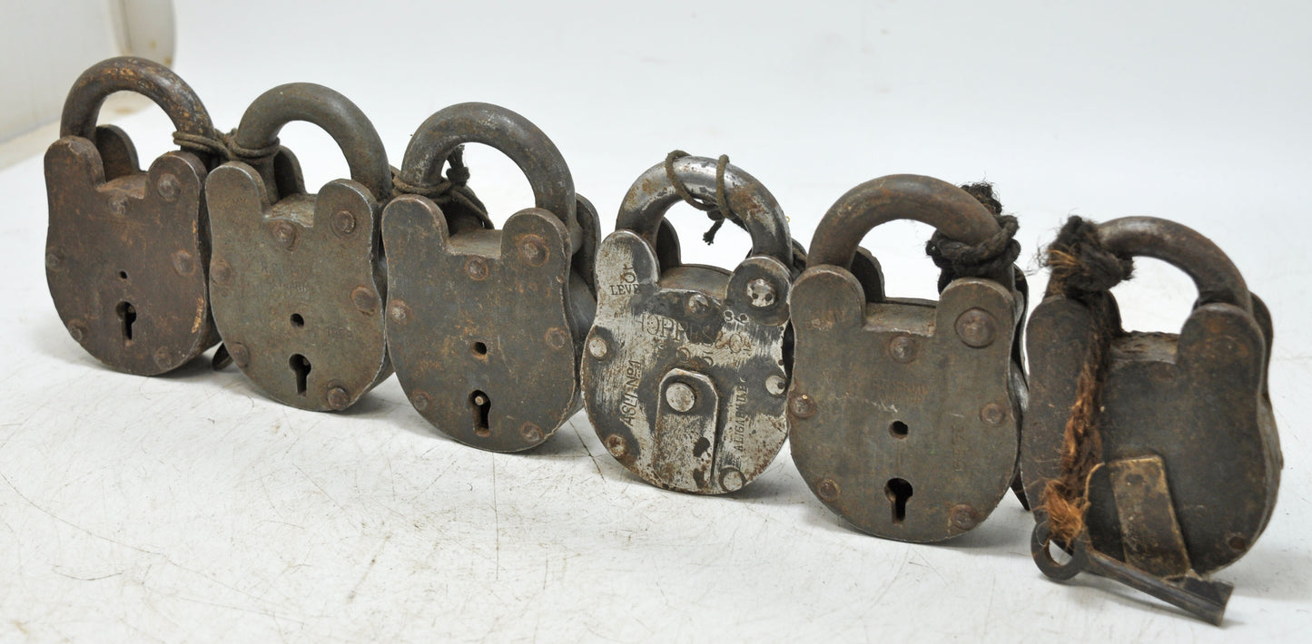 Lot of 6 Antique Iron Pad Locks Original Old Hand Crafted Working With Keys