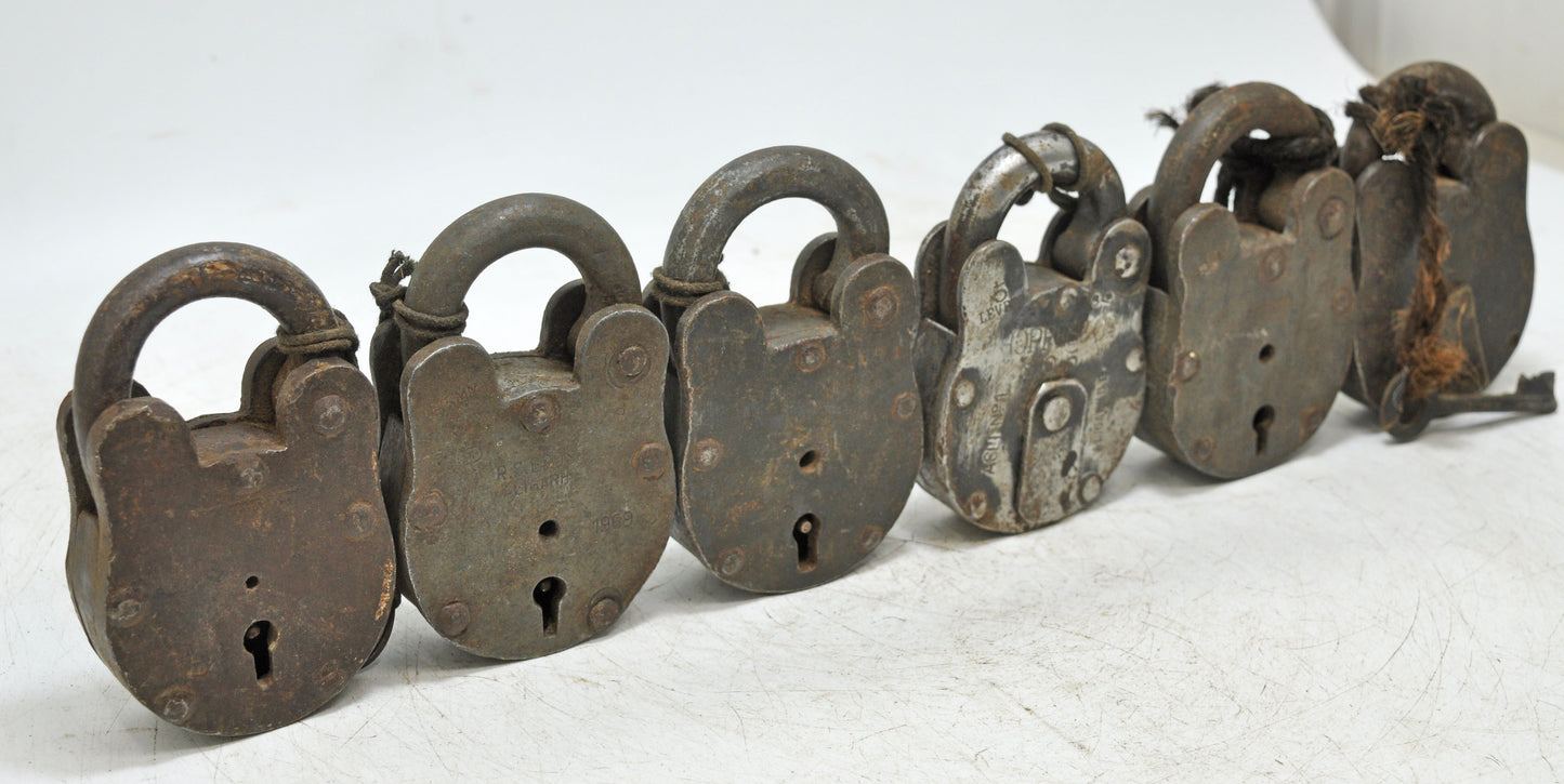 Lot of 6 Antique Iron Pad Locks Original Old Hand Crafted Working With Keys