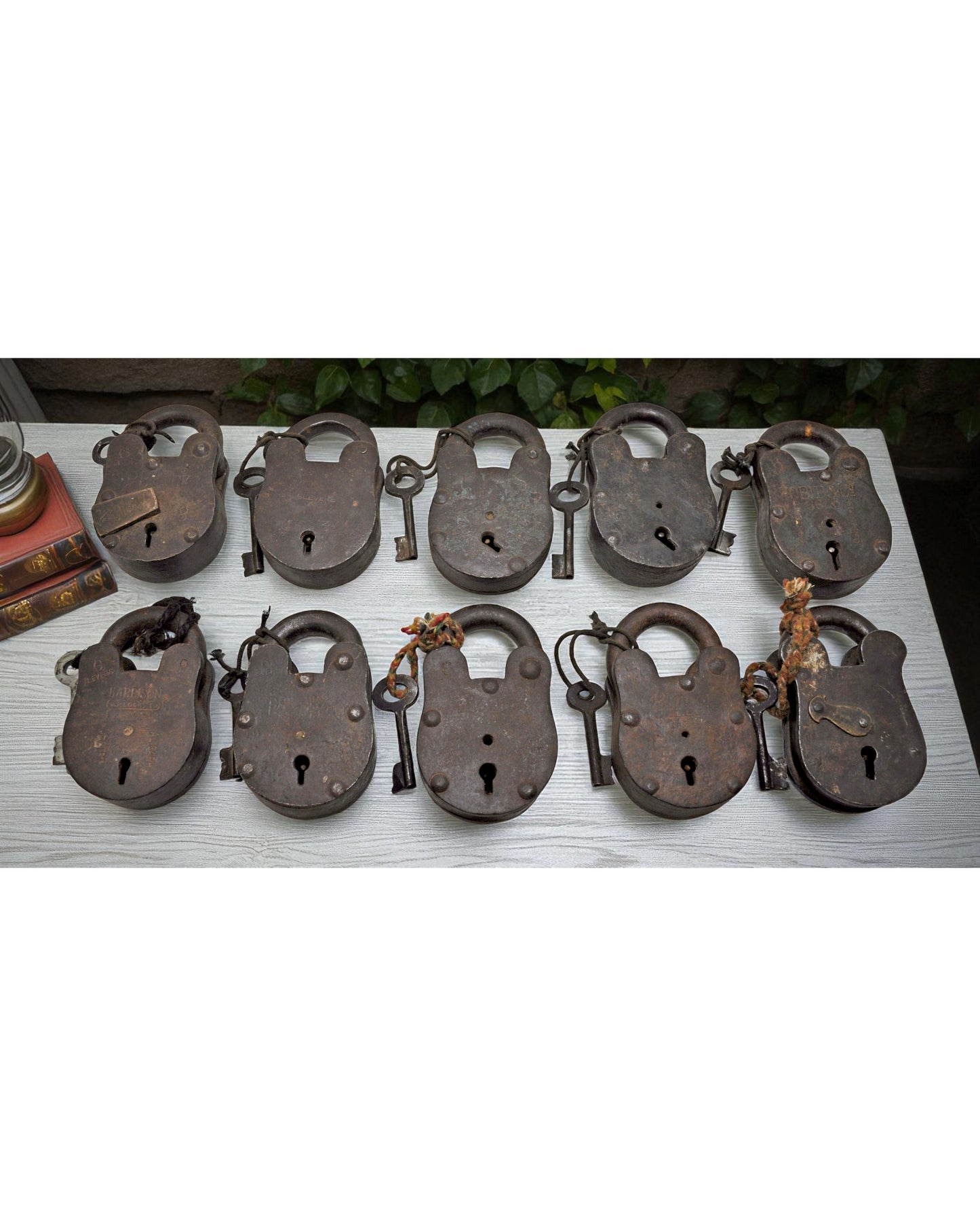 Lot of 10 Antique Iron Pad Locks Original Old Hand Crafted Working With Keys