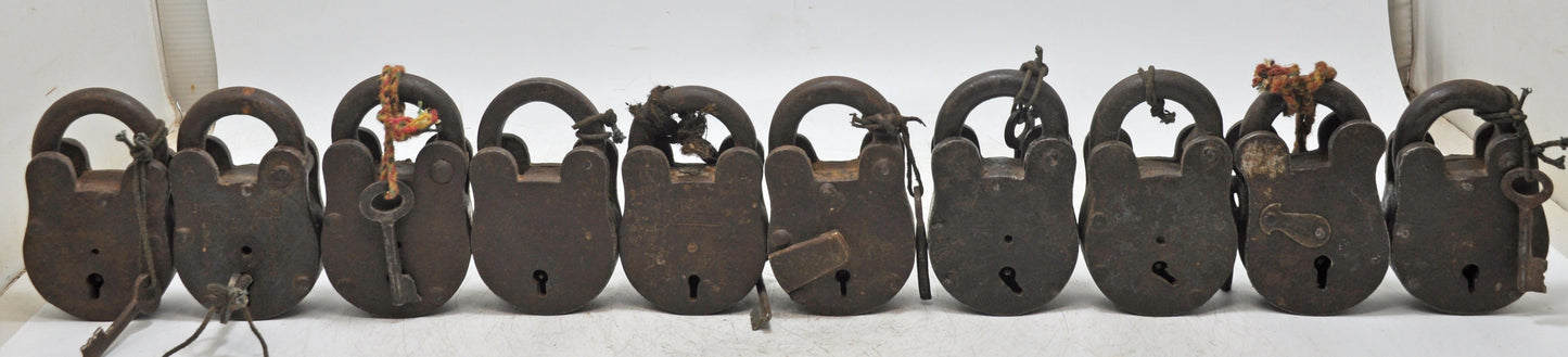 Lot of 10 Antique Iron Pad Locks Original Old Hand Crafted Working With Keys