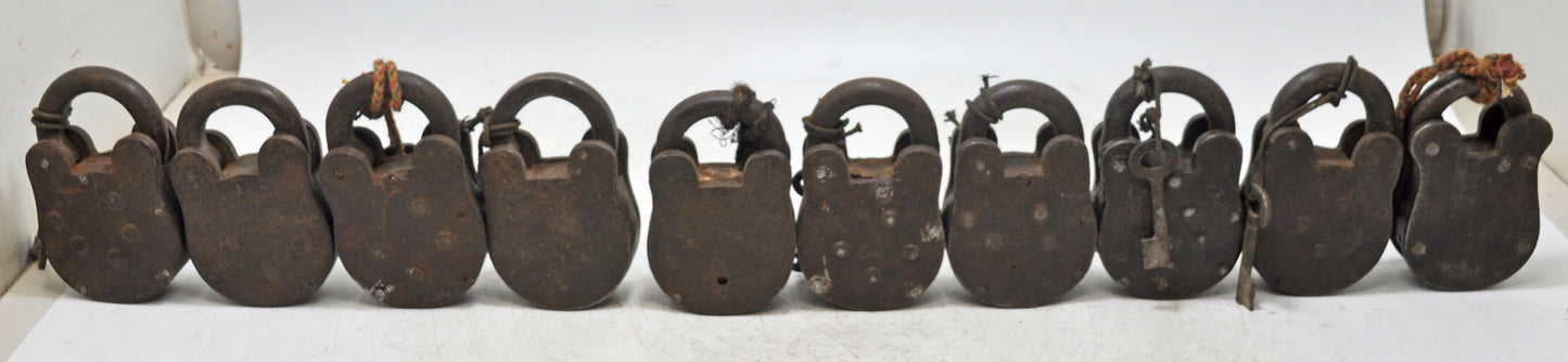Lot of 10 Antique Iron Pad Locks Original Old Hand Crafted Working With Keys