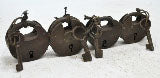 Lot of 4 Antique Iron Round Pad Locks Original Old Hand Crafted Engraved