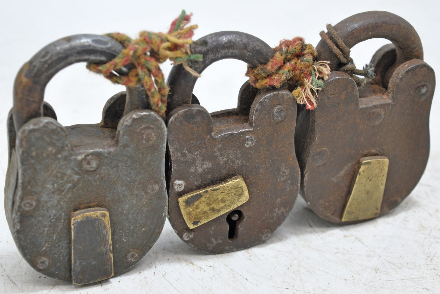 Lot of 3 Antique Iron Brass Pad Locks Original Old Hand Crafted Working With Keys
