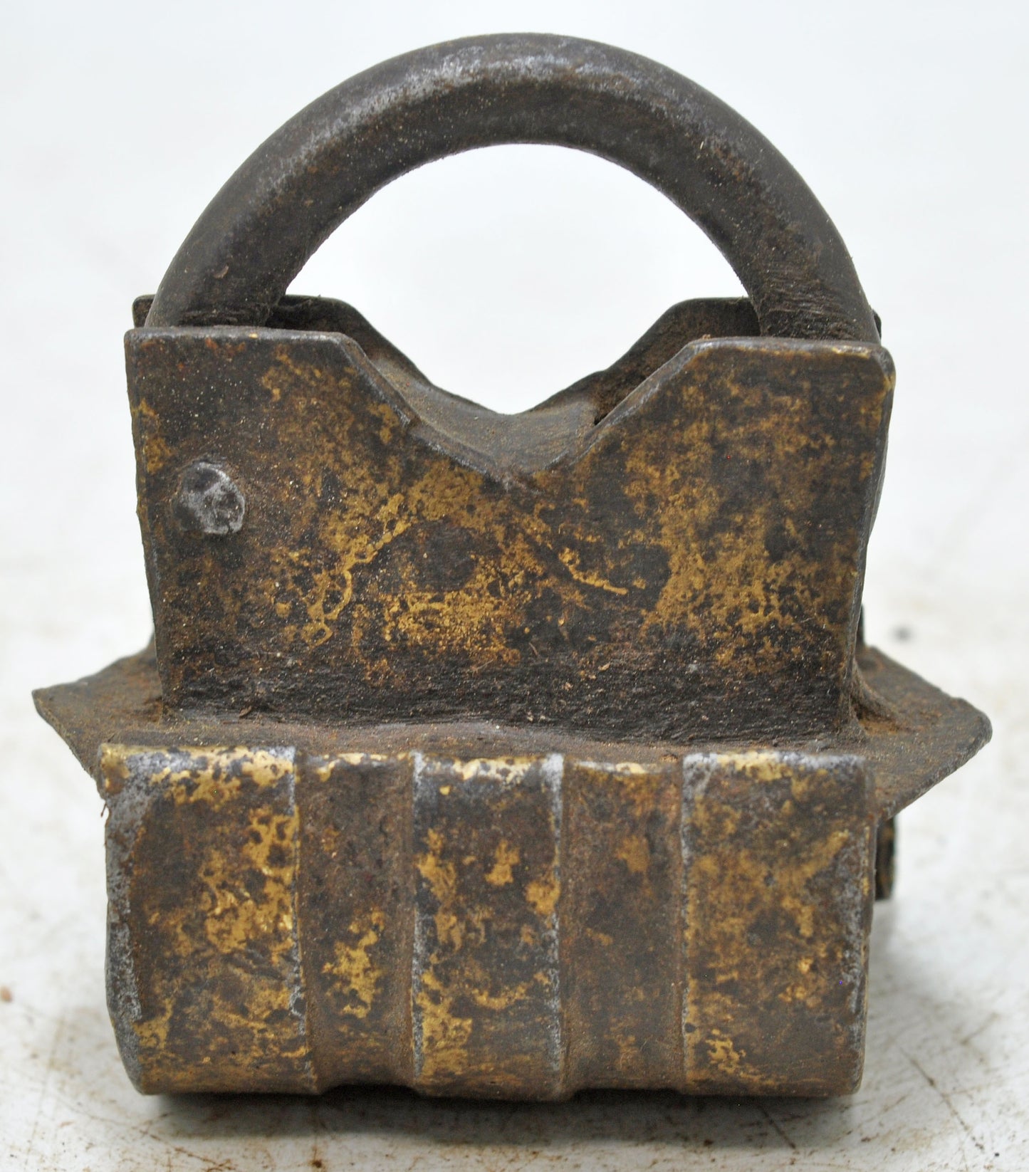 Antique Iron Spring Lever System Pad Lock Original Old Hand Crafted Engraved Working