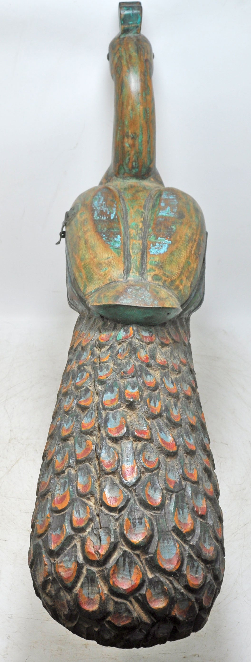 Antique Wooden Large Peacock Figurine Spice Box Original Old Very Fine Hand Carved