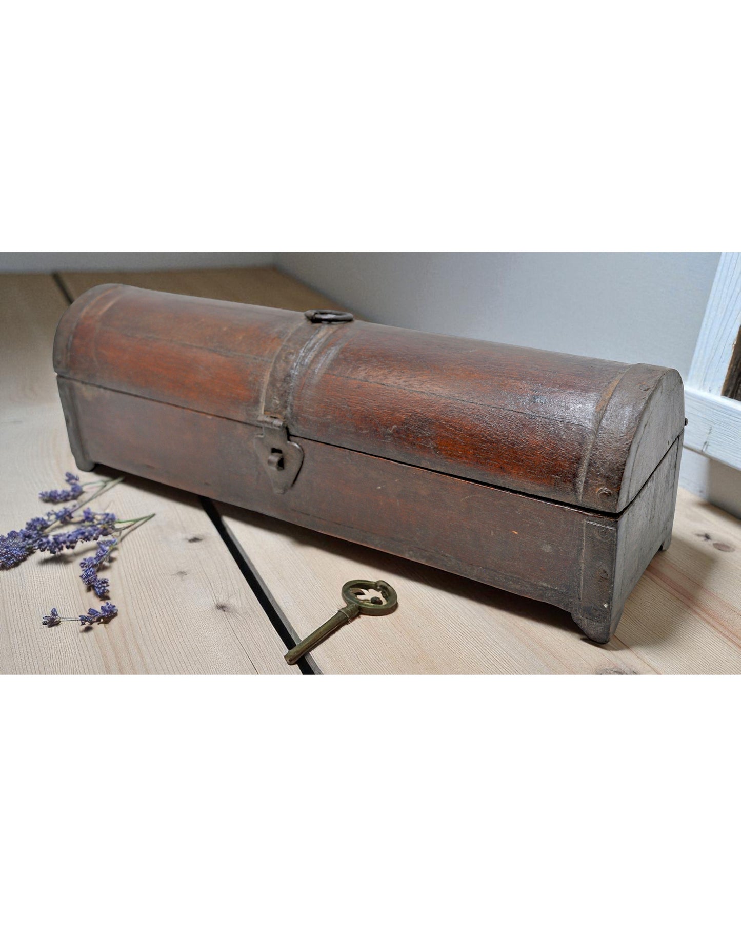 Vintage Wooden Half Round Top Pencil Box Original Old Hand Crafted