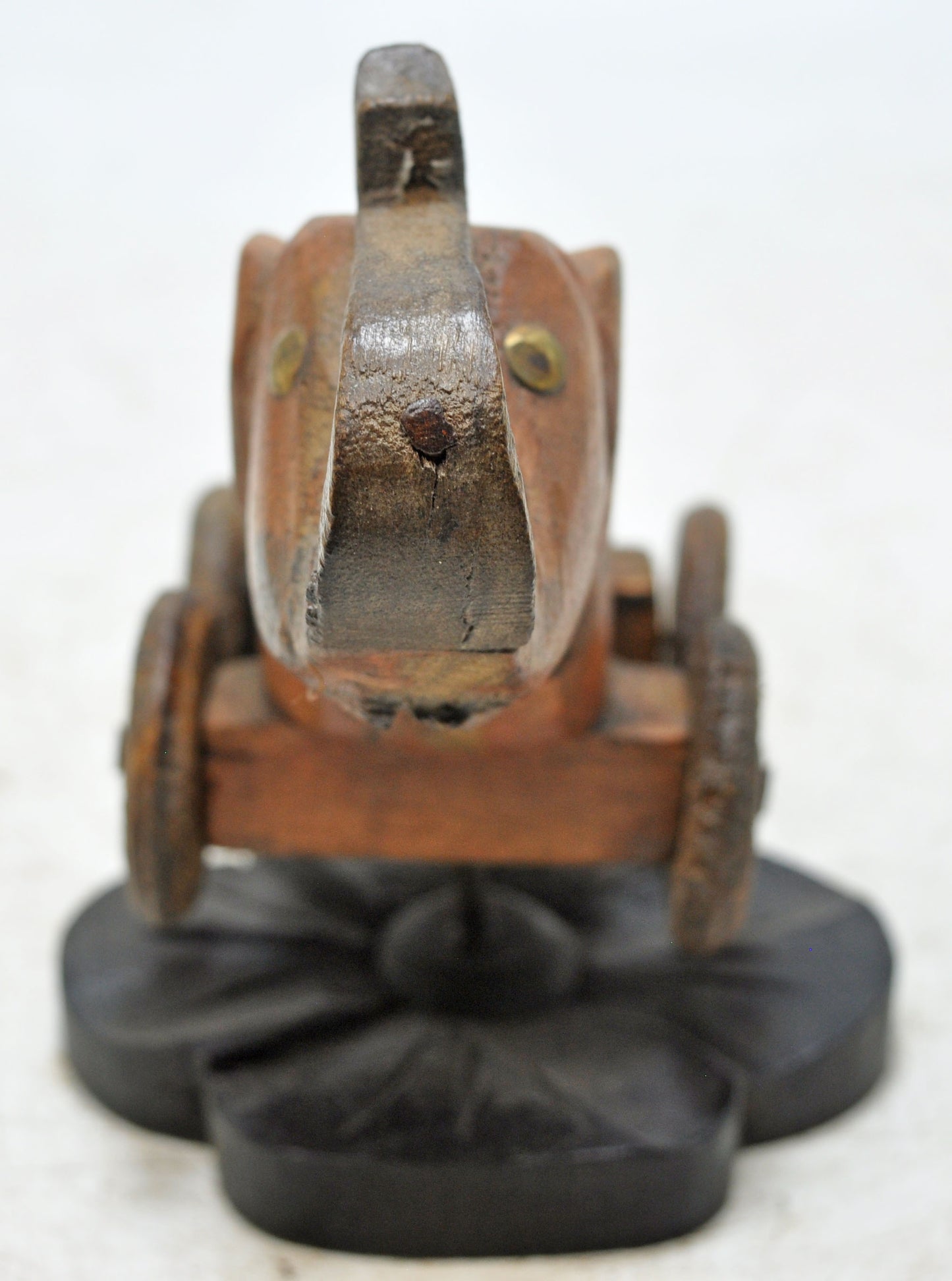 Vintage Wooden Small Elephant on Wheels Figurine Original Old Hand Carved