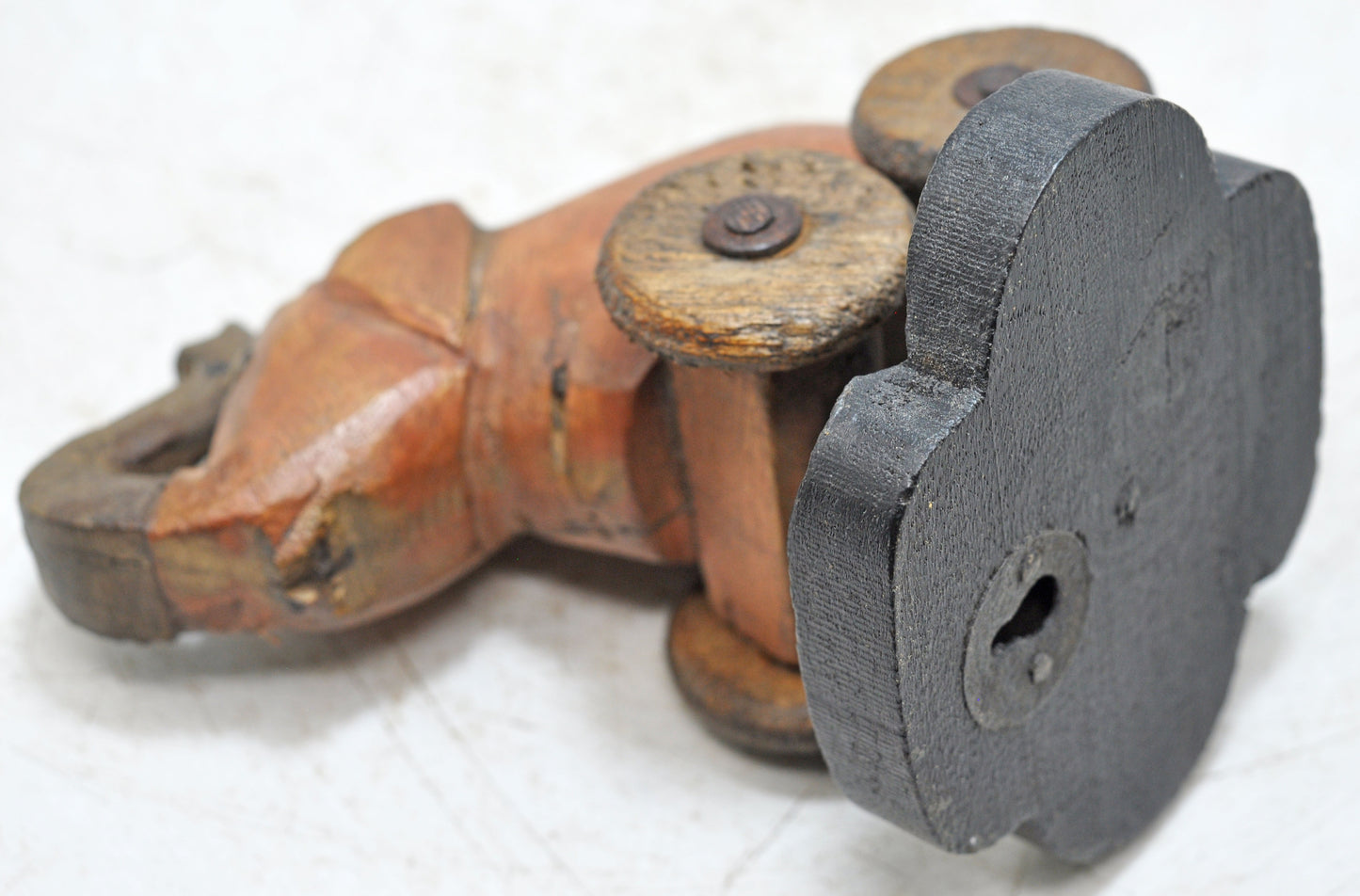 Vintage Wooden Small Elephant on Wheels Figurine Original Old Hand Carved